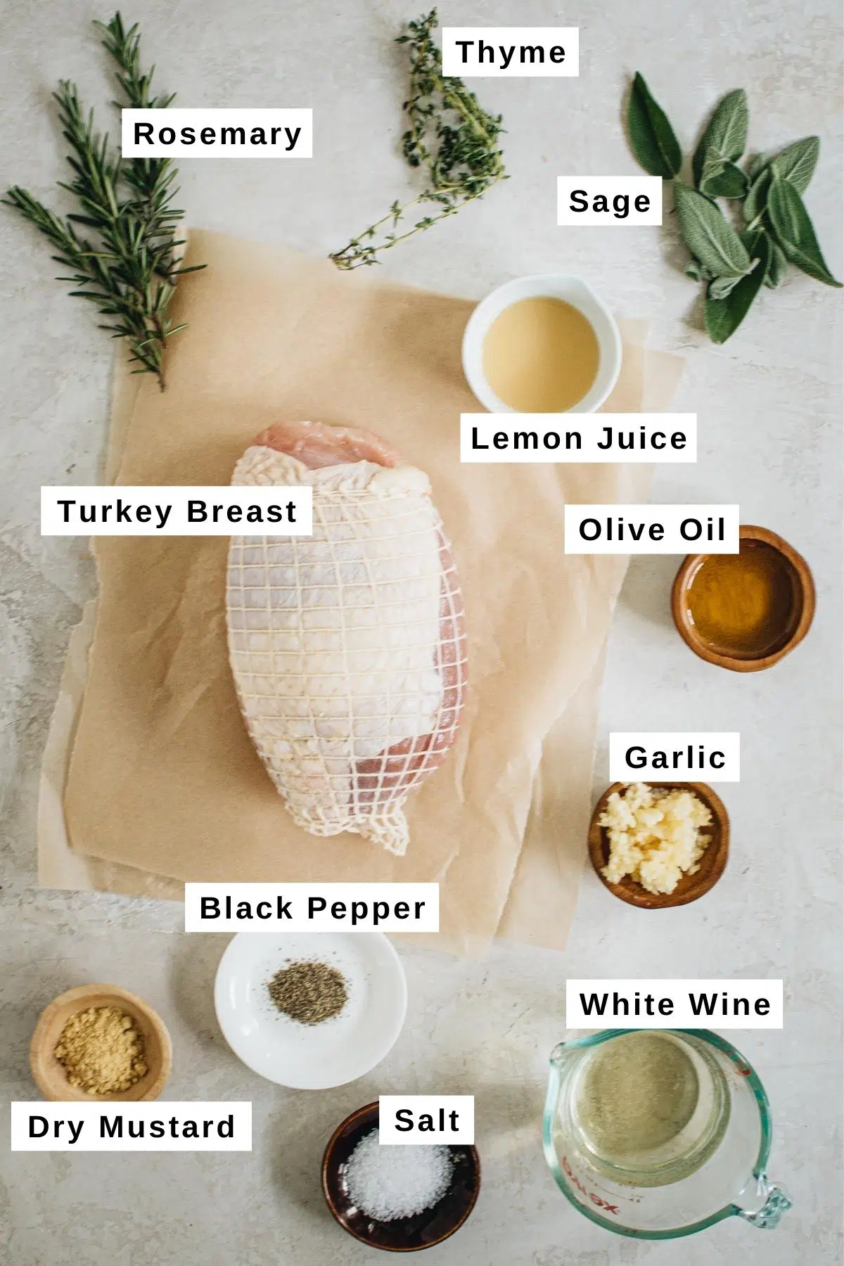 Oven-roasted turkey breast ingredients in various bowls.