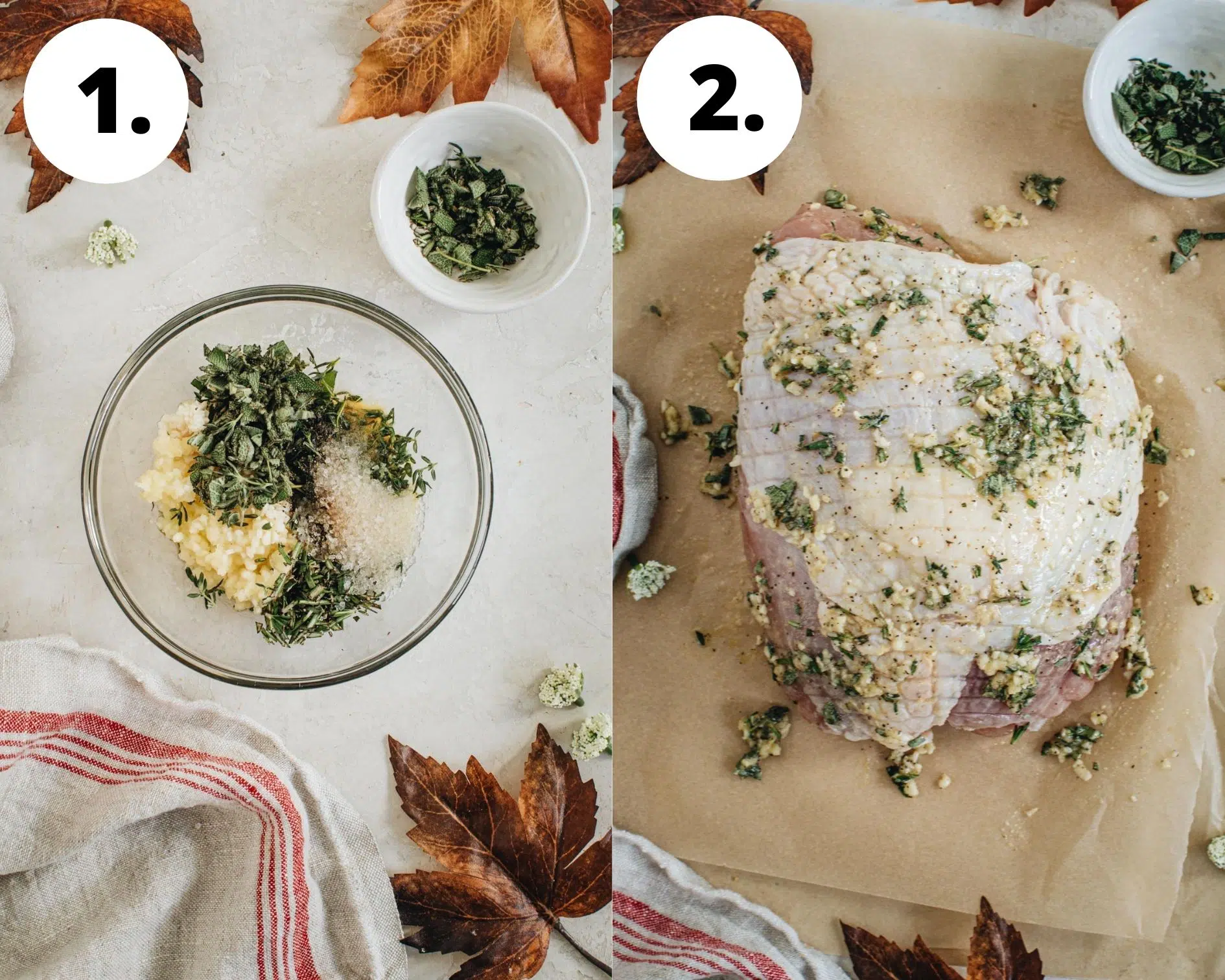 Oven-roasted turkey breast process steps 1 and 2.