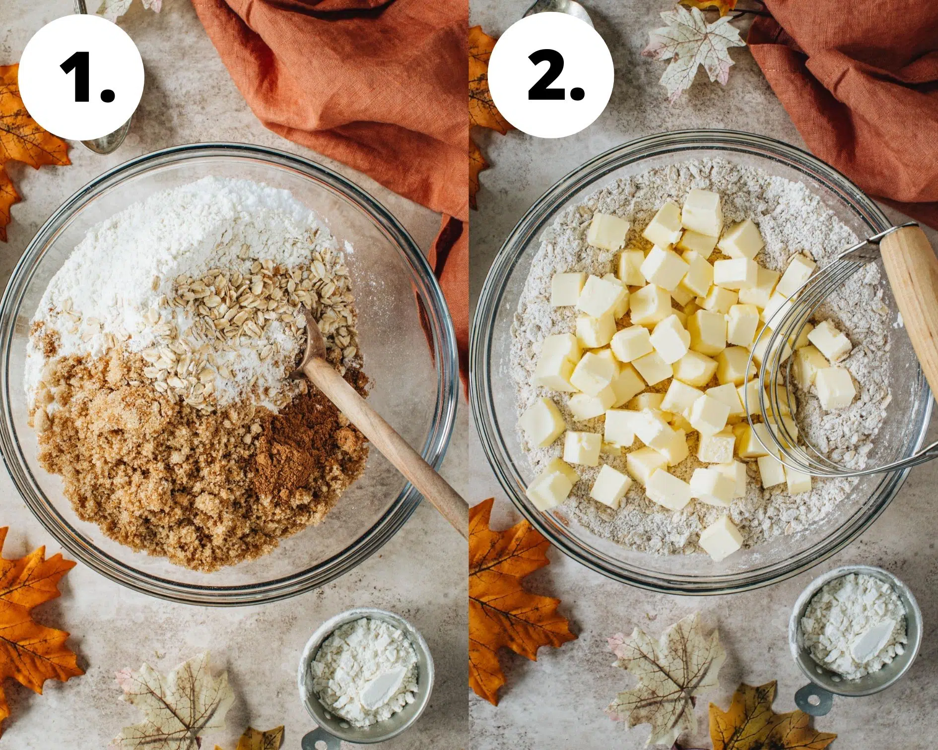 Pumpkin crisp process steps 1 and 2.