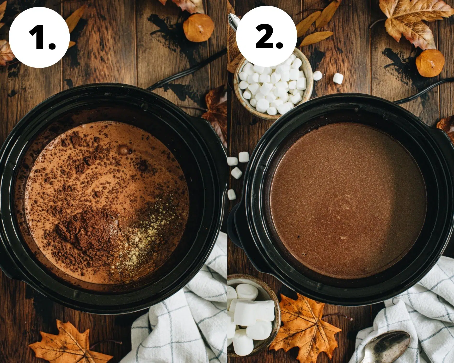 Pumpkin hot chocolate process steps 1 and 2.