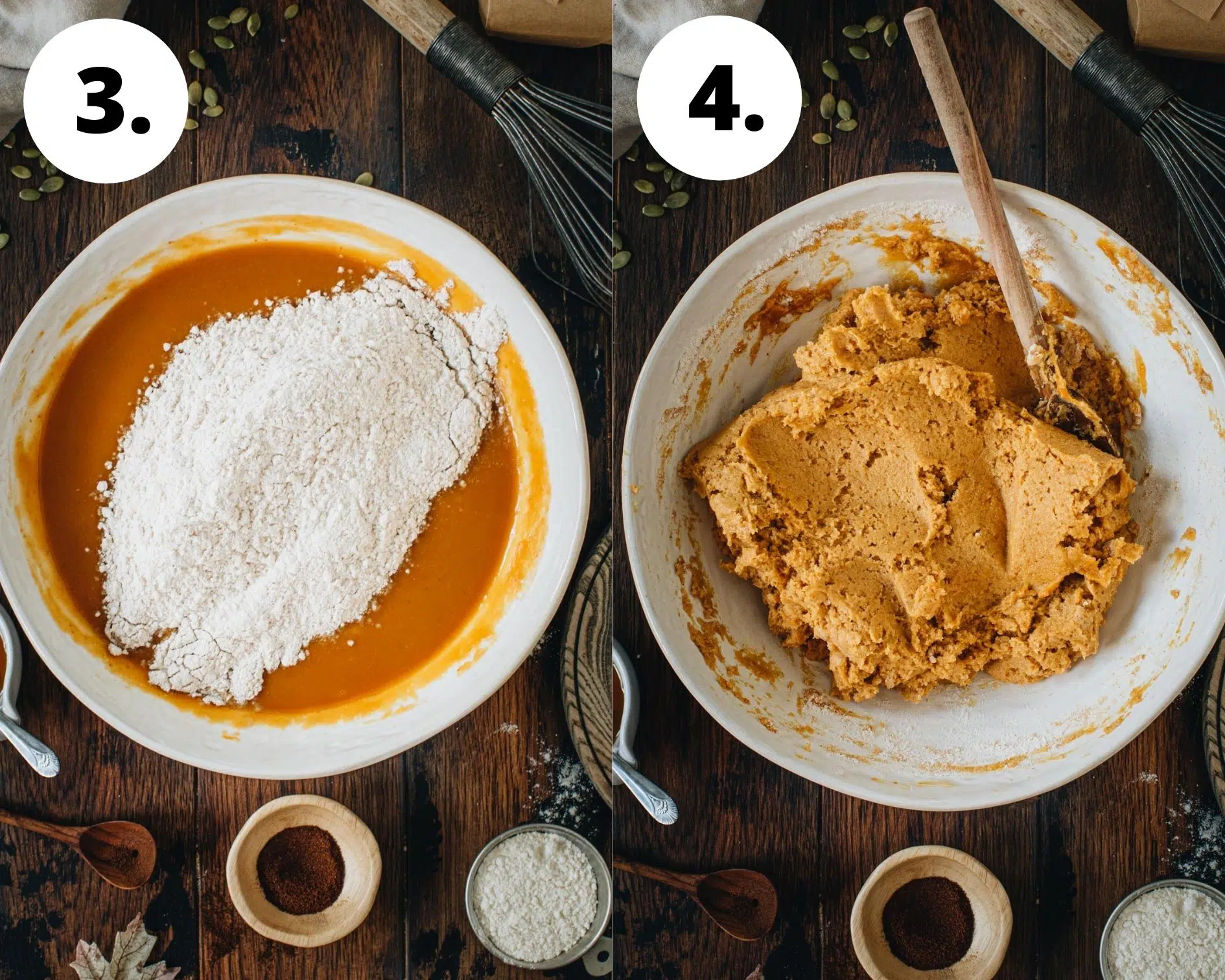 Vegan pumpkin muffins process steps 3 and 4.