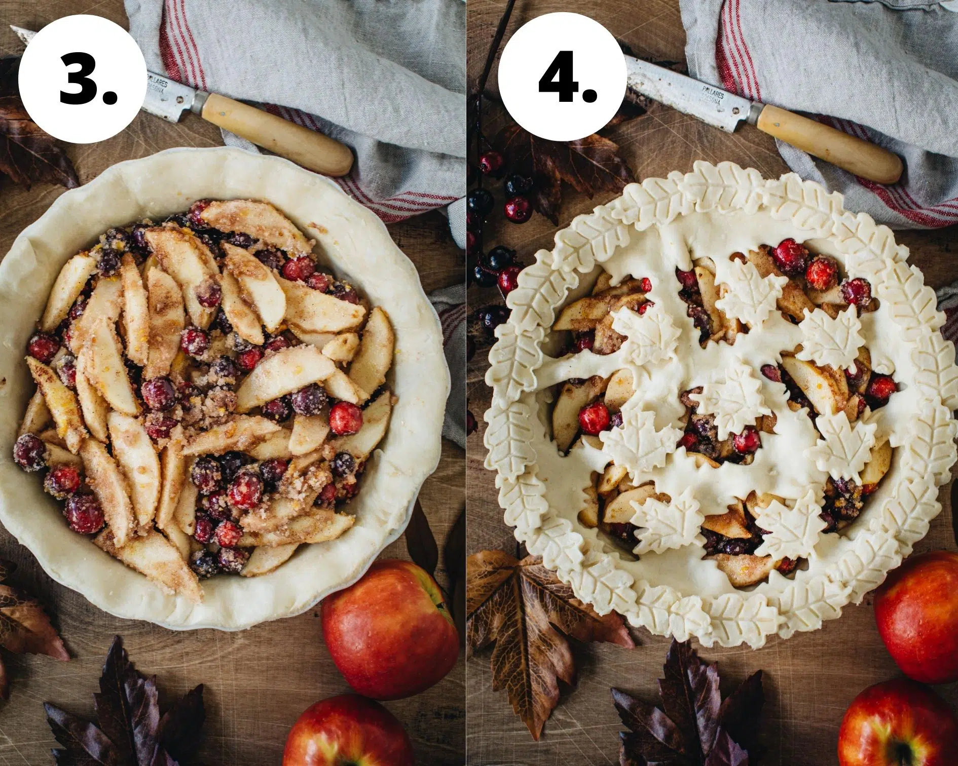 Apple cranberry pie process steps 3 and 4.