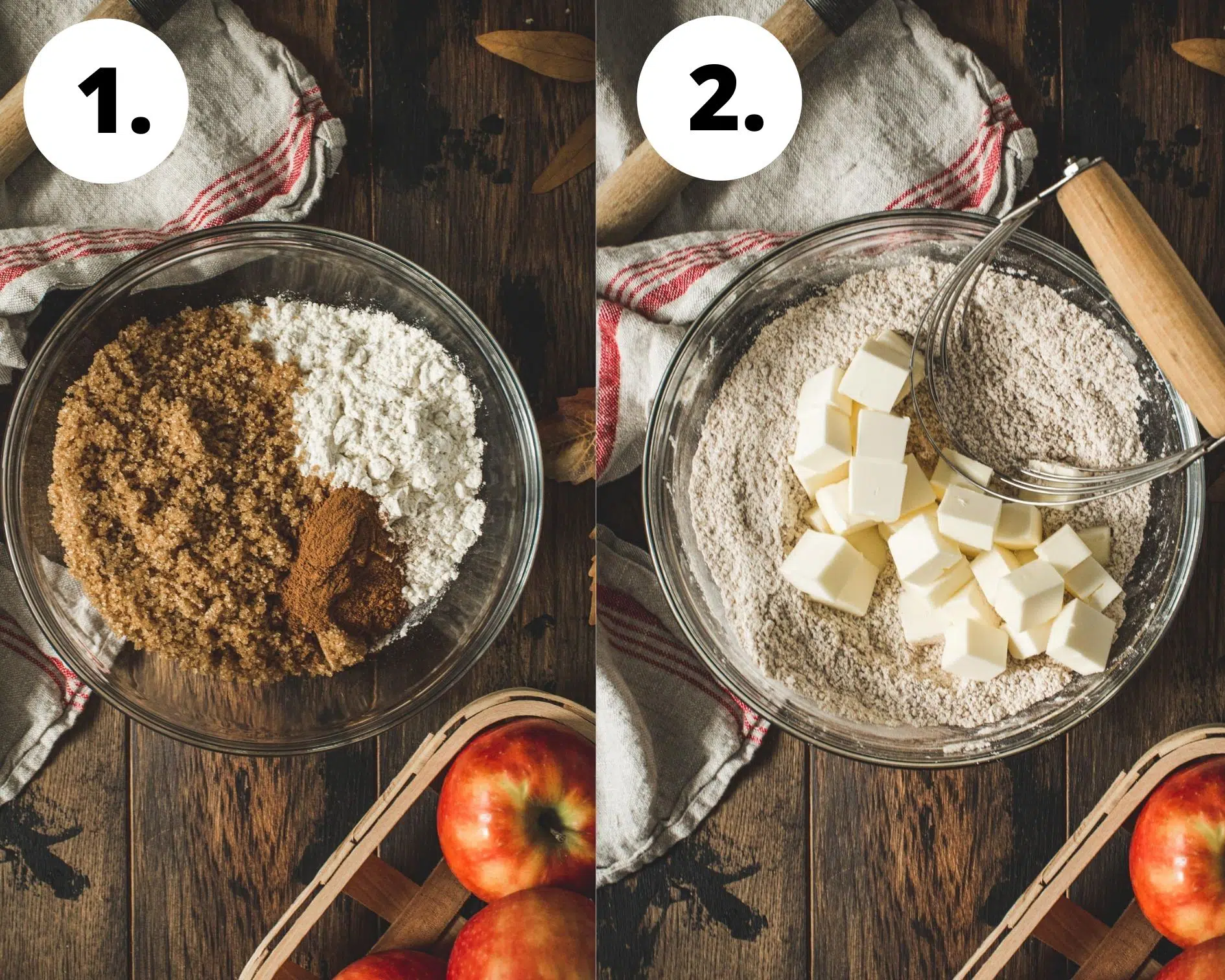 Apple crumb cake process steps 1 and 2.