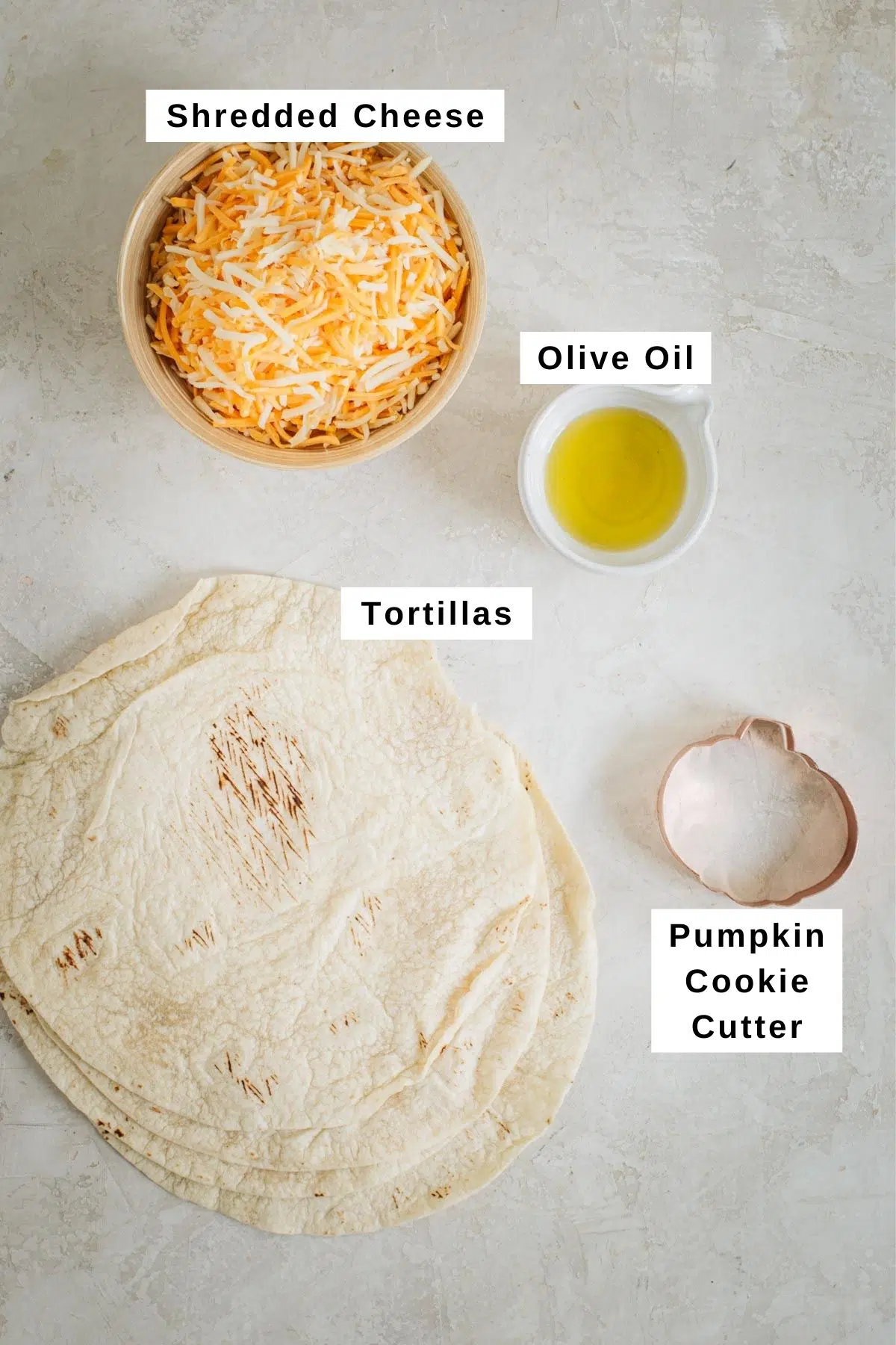 Jack-O-Lantern quesadillas ingredients.