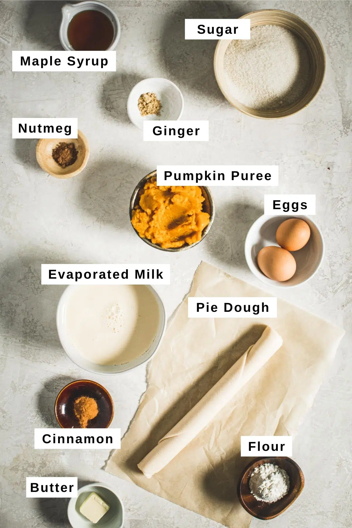 Maple pumpkin pie ingredients.