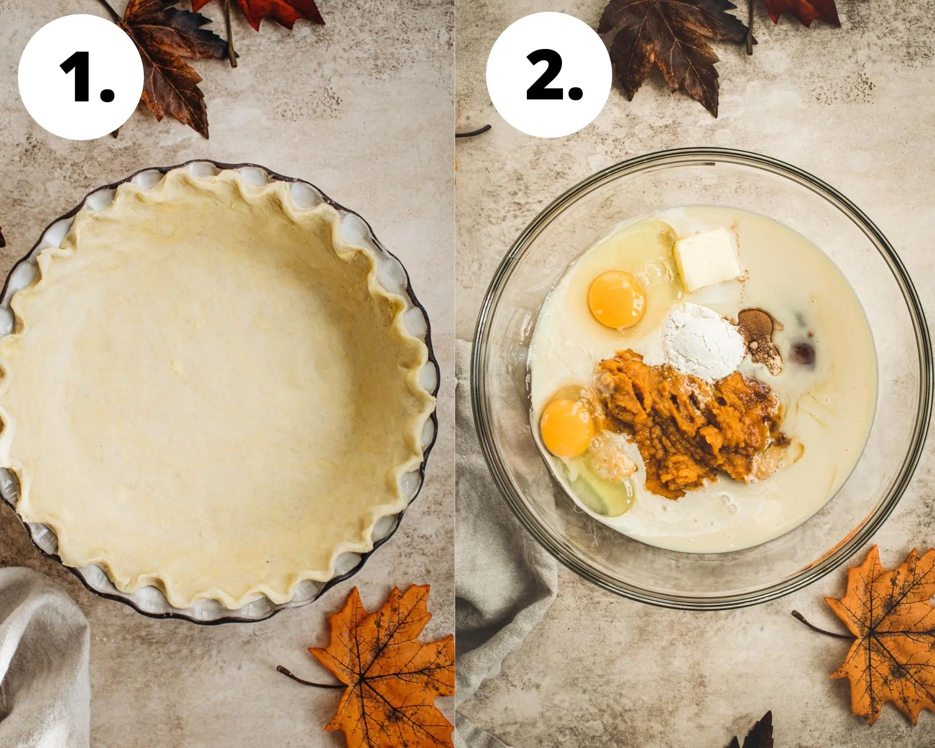 Maple pumpkin pie process steps 1 and 2.