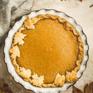 Maple Pumpkin Pie with leaf pie cut outs.