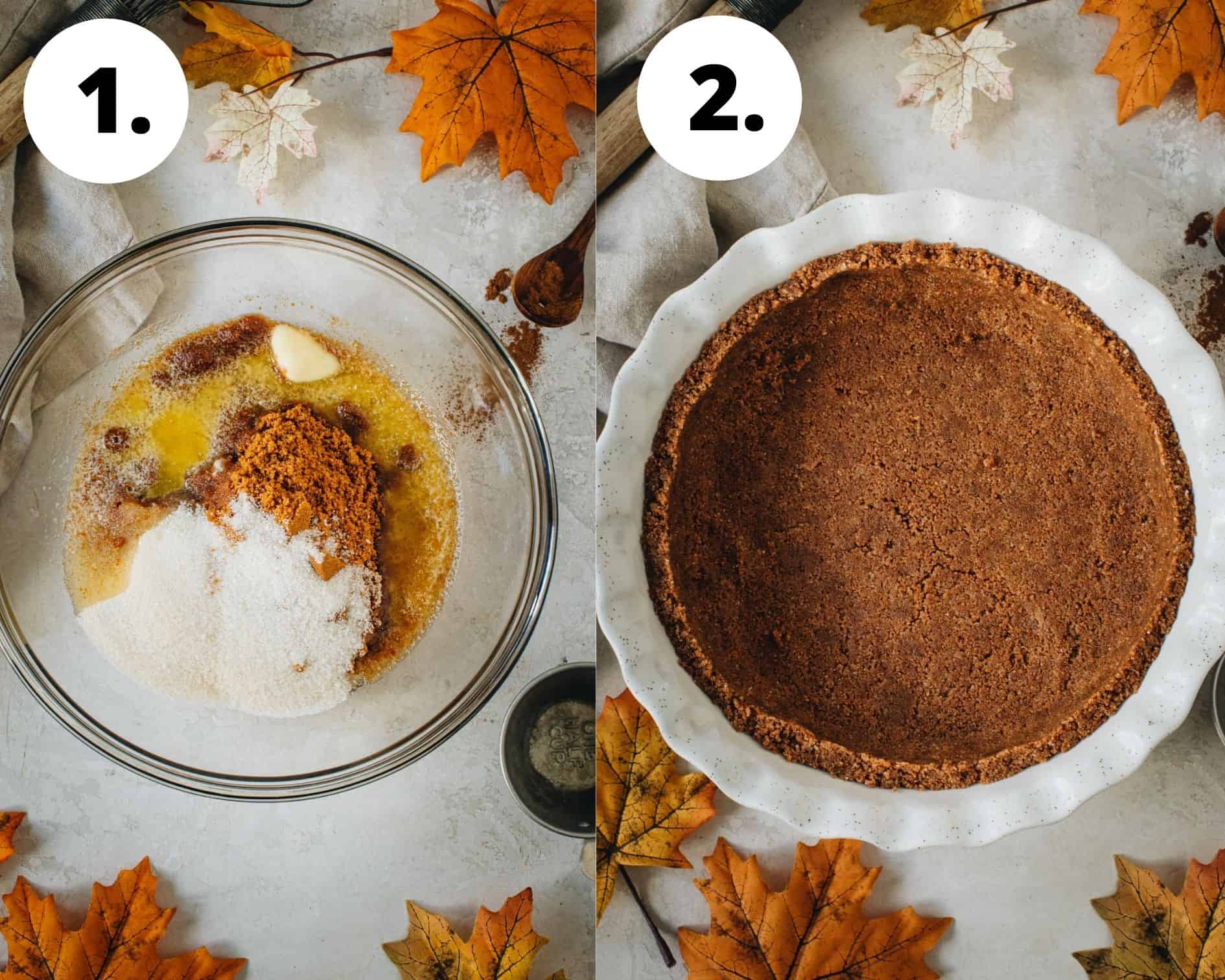 No-bake pumpkin pie process steps 1 and 2.