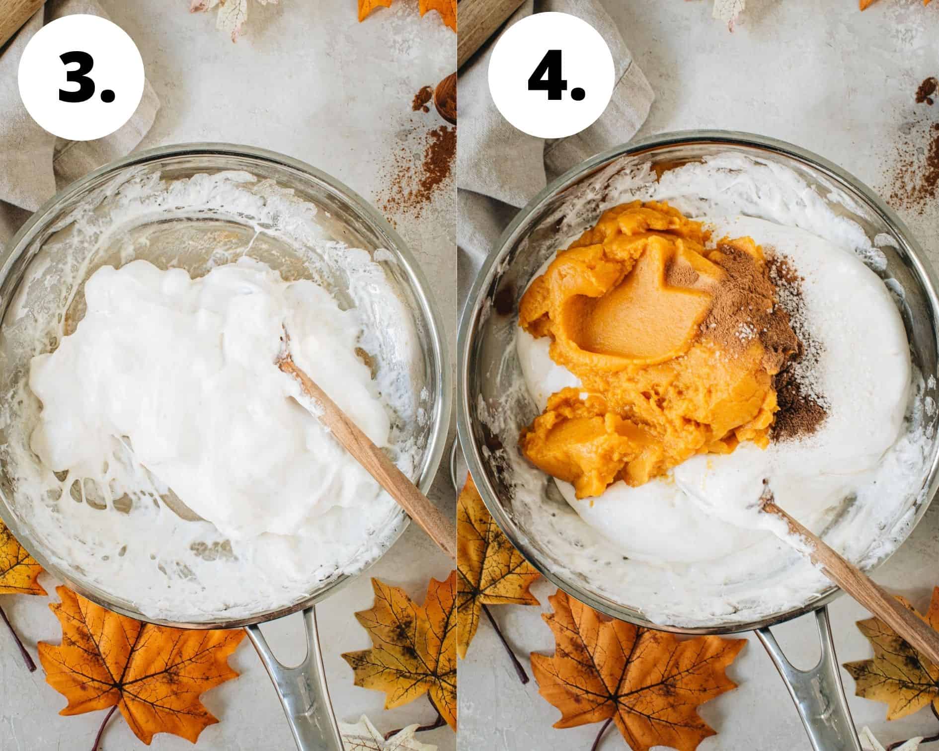 No-bake pumpkin pie process steps 3 and 4.