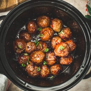 Party meatballs in a slow cooker.