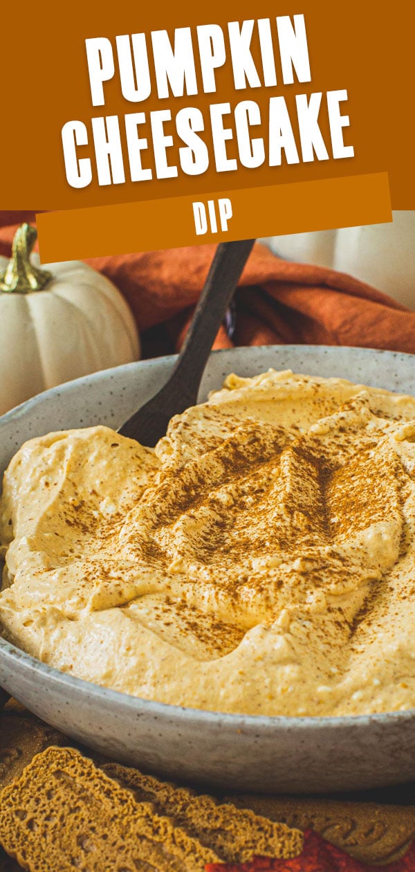 Pumpkin cheesecake dip topped with cinnamon in a bowl.