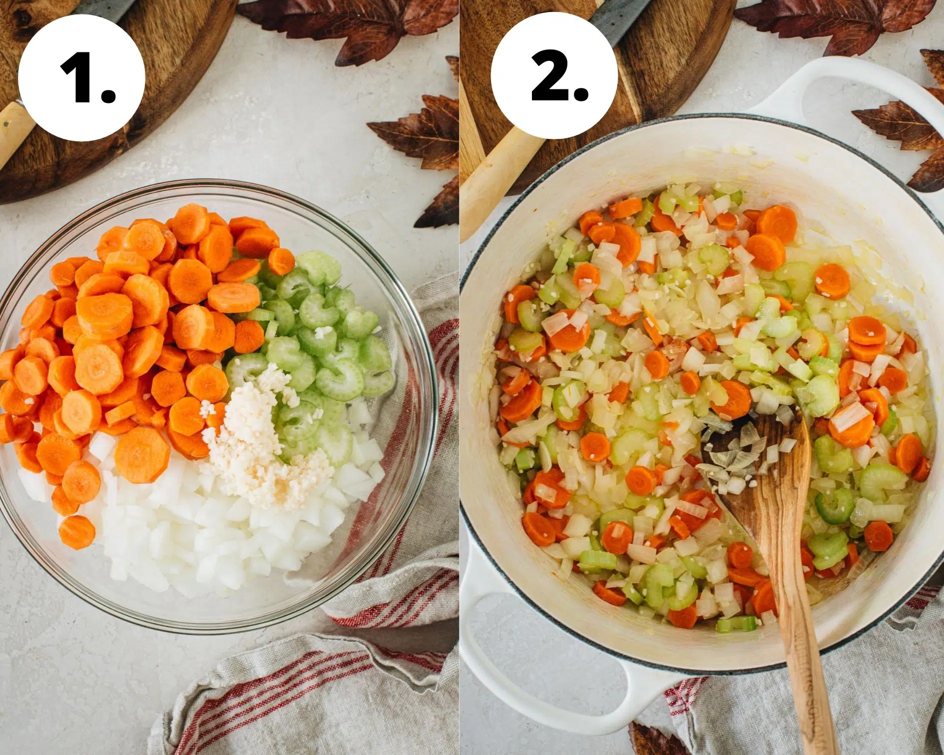 Tuscan white bean soup process steps 1 and 2.