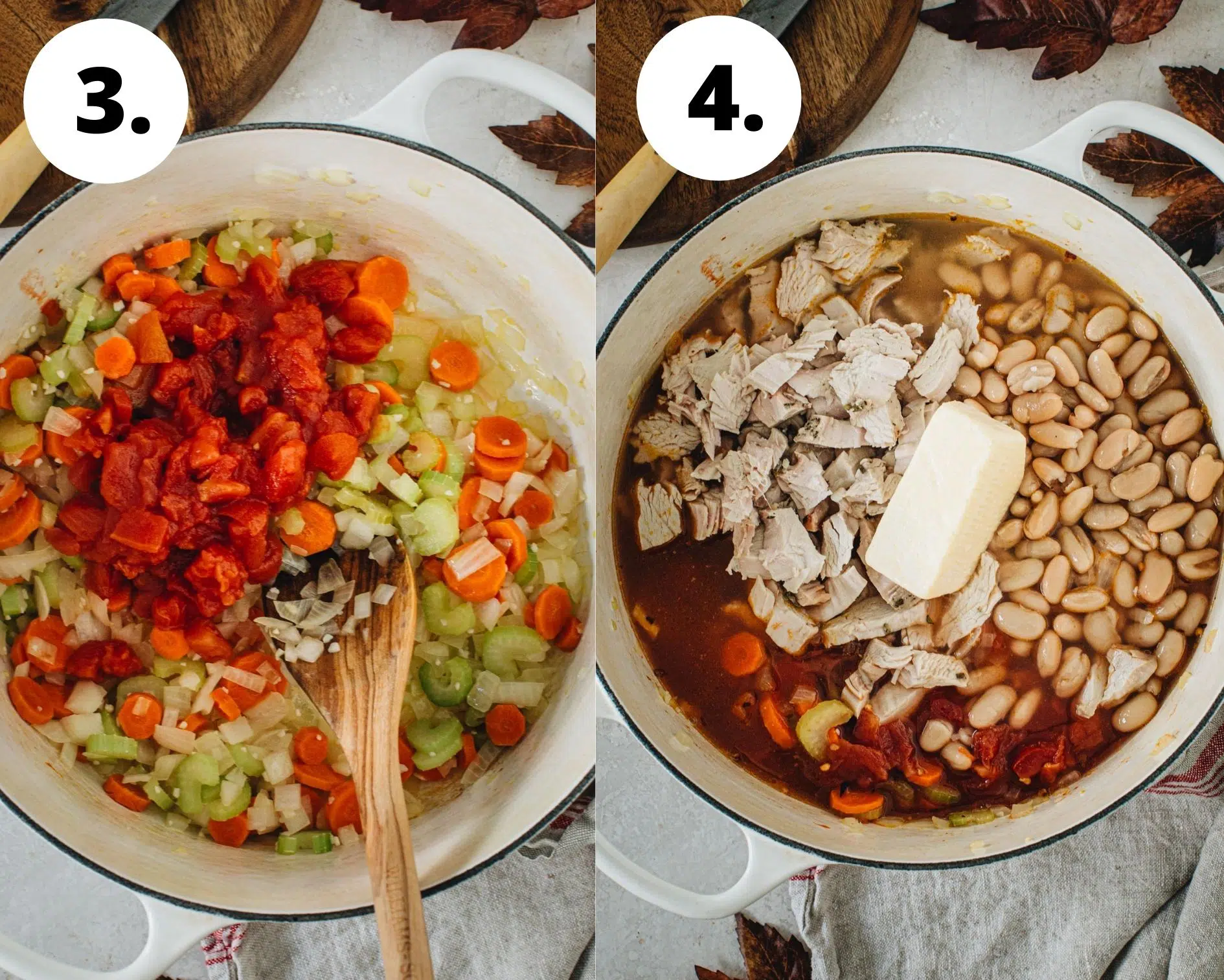 Tuscan white bean soup process steps 3 and 4.
