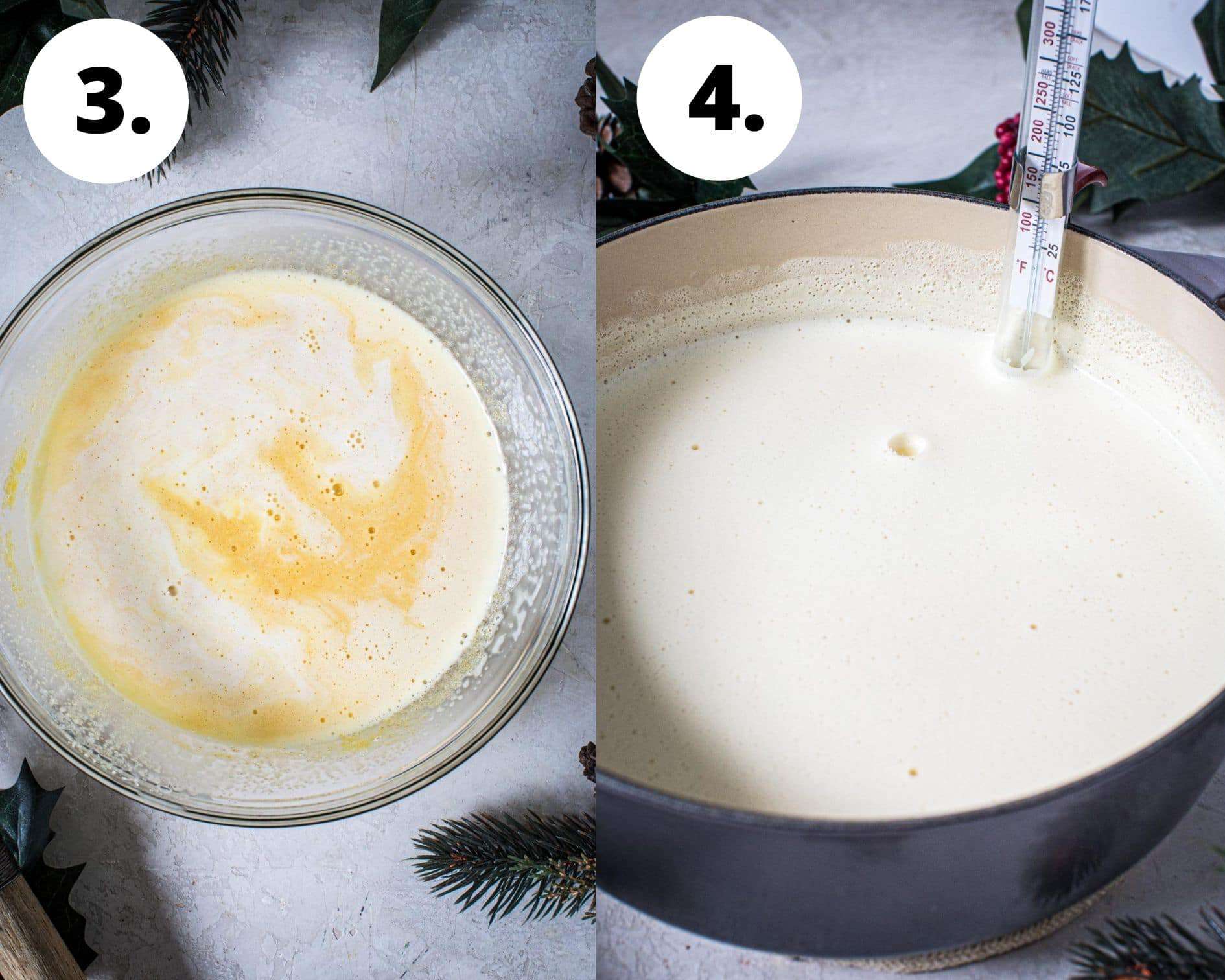 Homemade eggnog process steps 3 and 4.
