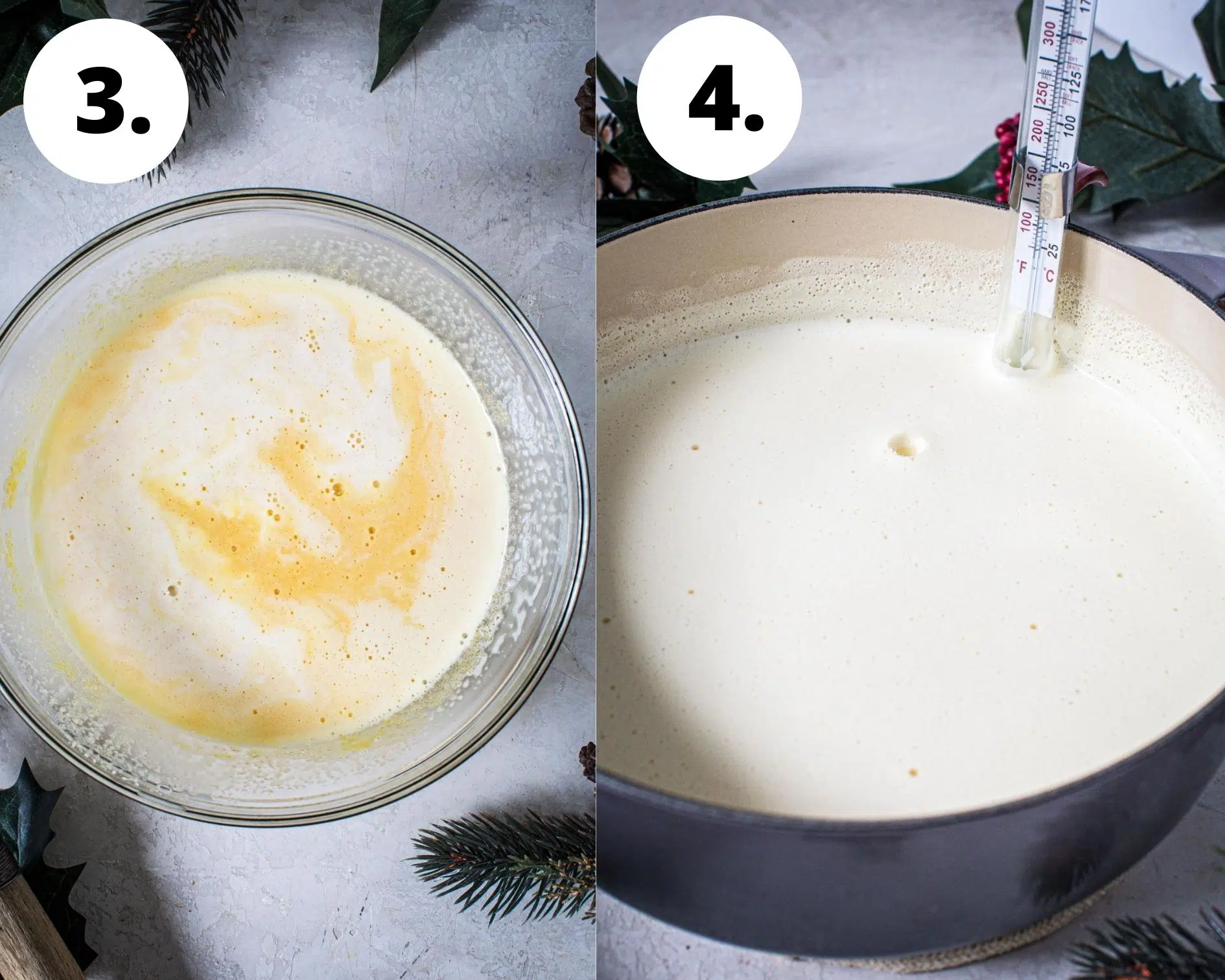 Homemade eggnog process steps 3 and 4.