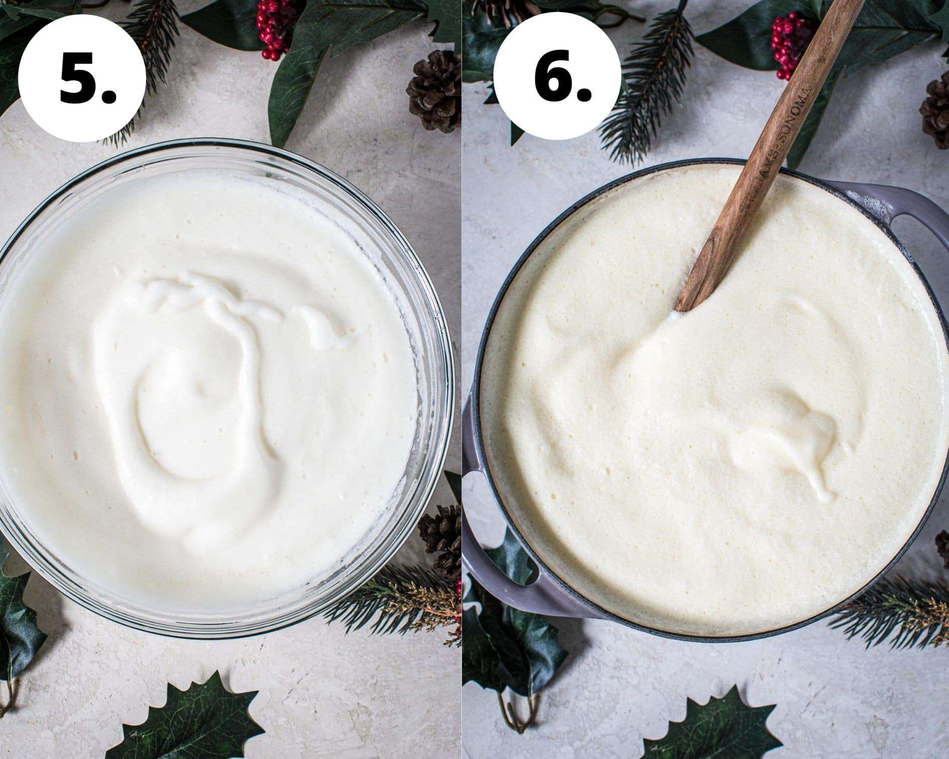 Homemade eggnog process steps 5 and 6.