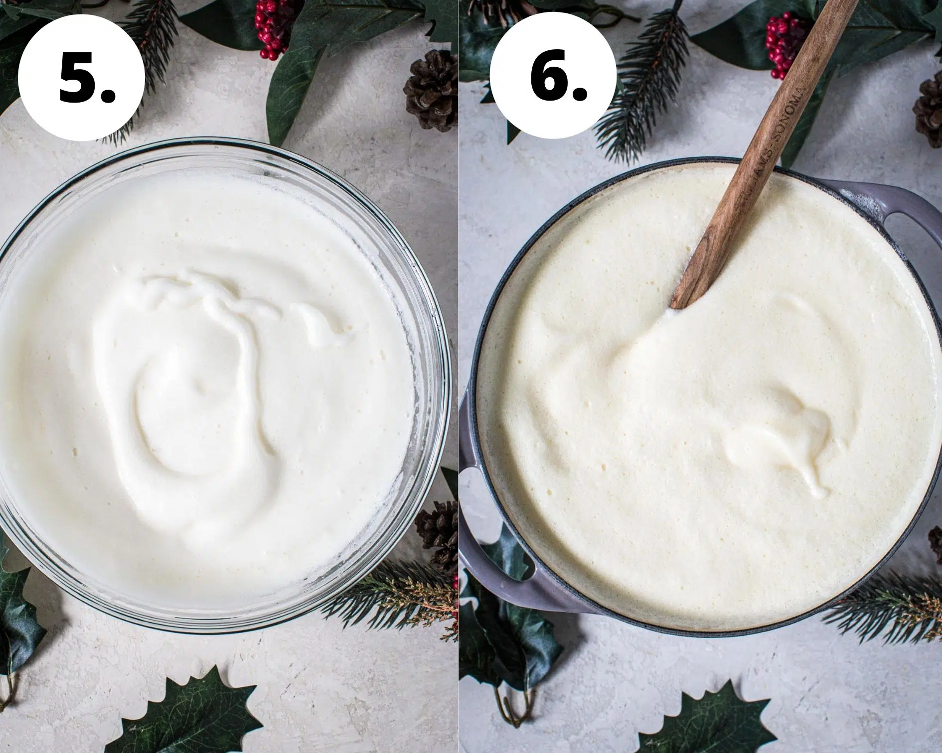 Homemade eggnog process steps 5 and 6.