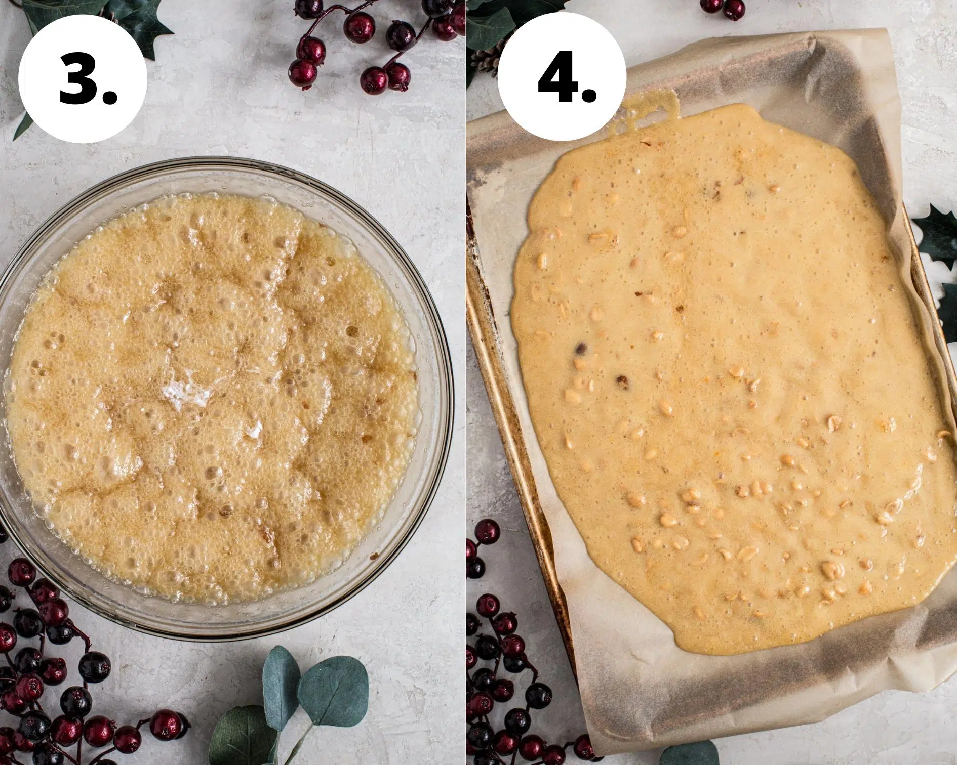 Microwave peanut brittle process steps 3 and 4.