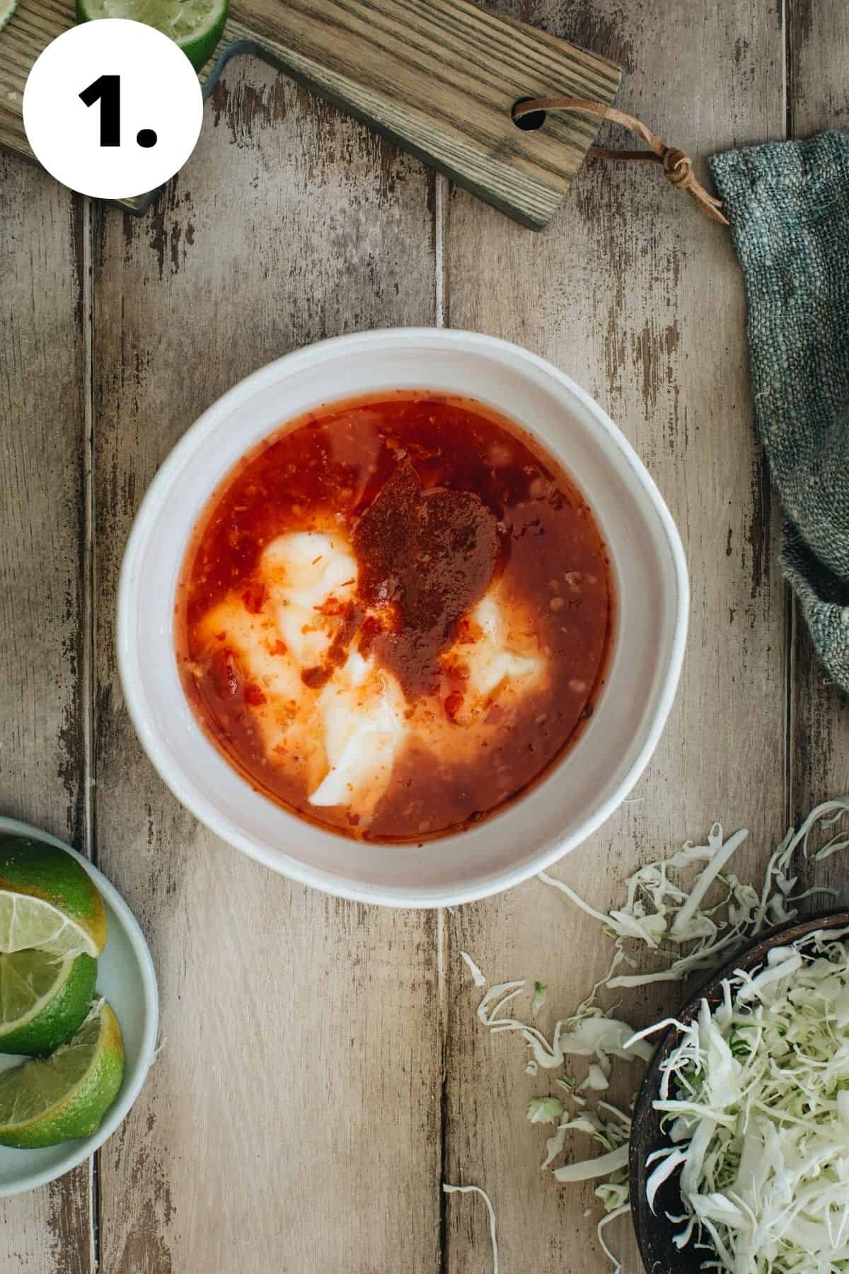 Bang bang sauce process step 1.