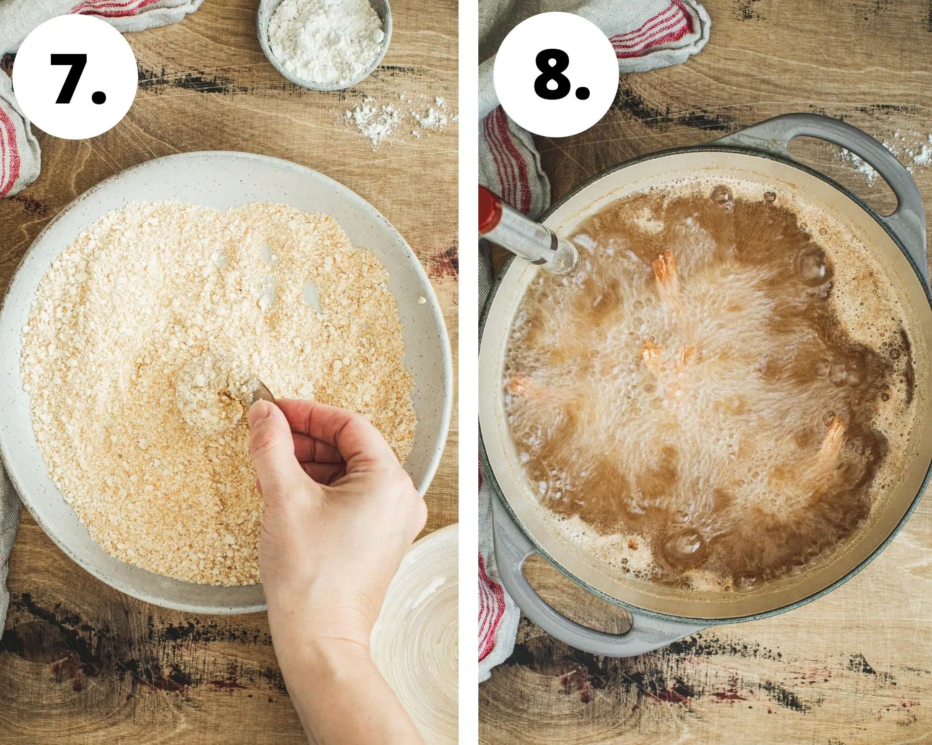 Crispy breaded shrimp process steps 7 and 8.