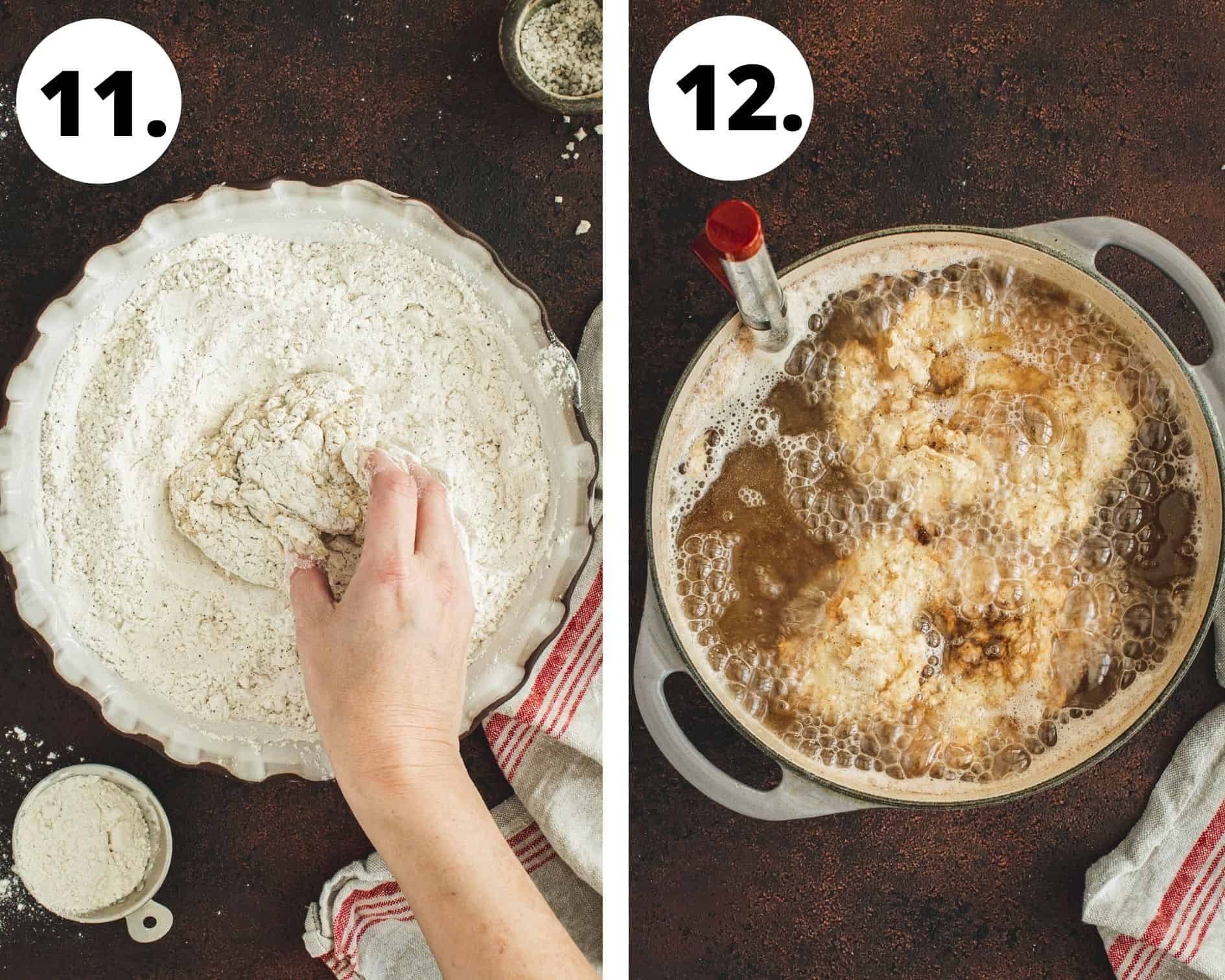 Chicken and waffles process steps 11 and 12.