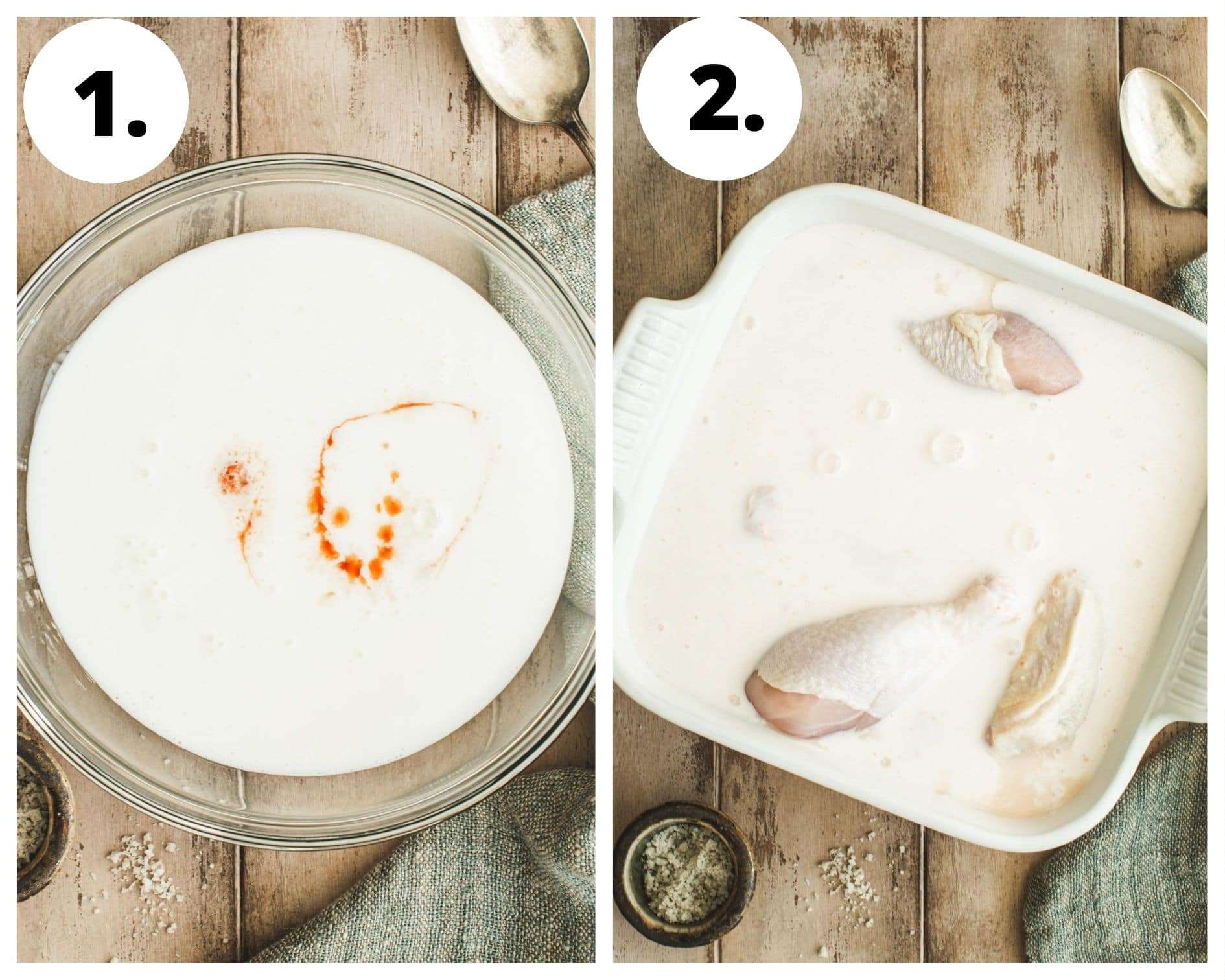 Oven-baked chicken process steps 1 and 2.