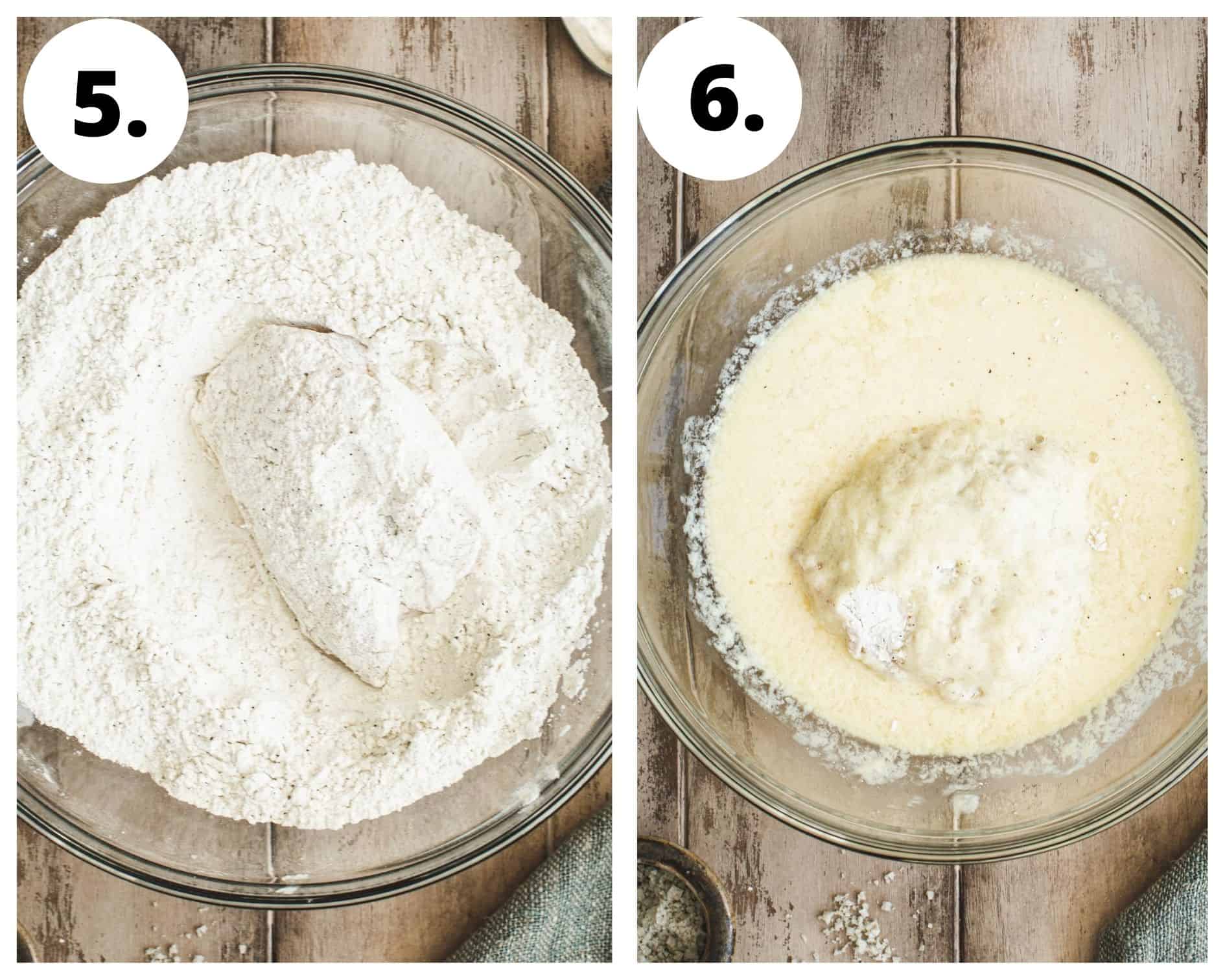 Oven-fried chicken process steps 5 and 6.