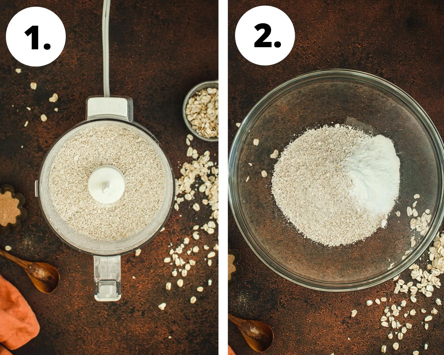 Protein waffles recipe process steps 1 and 2.