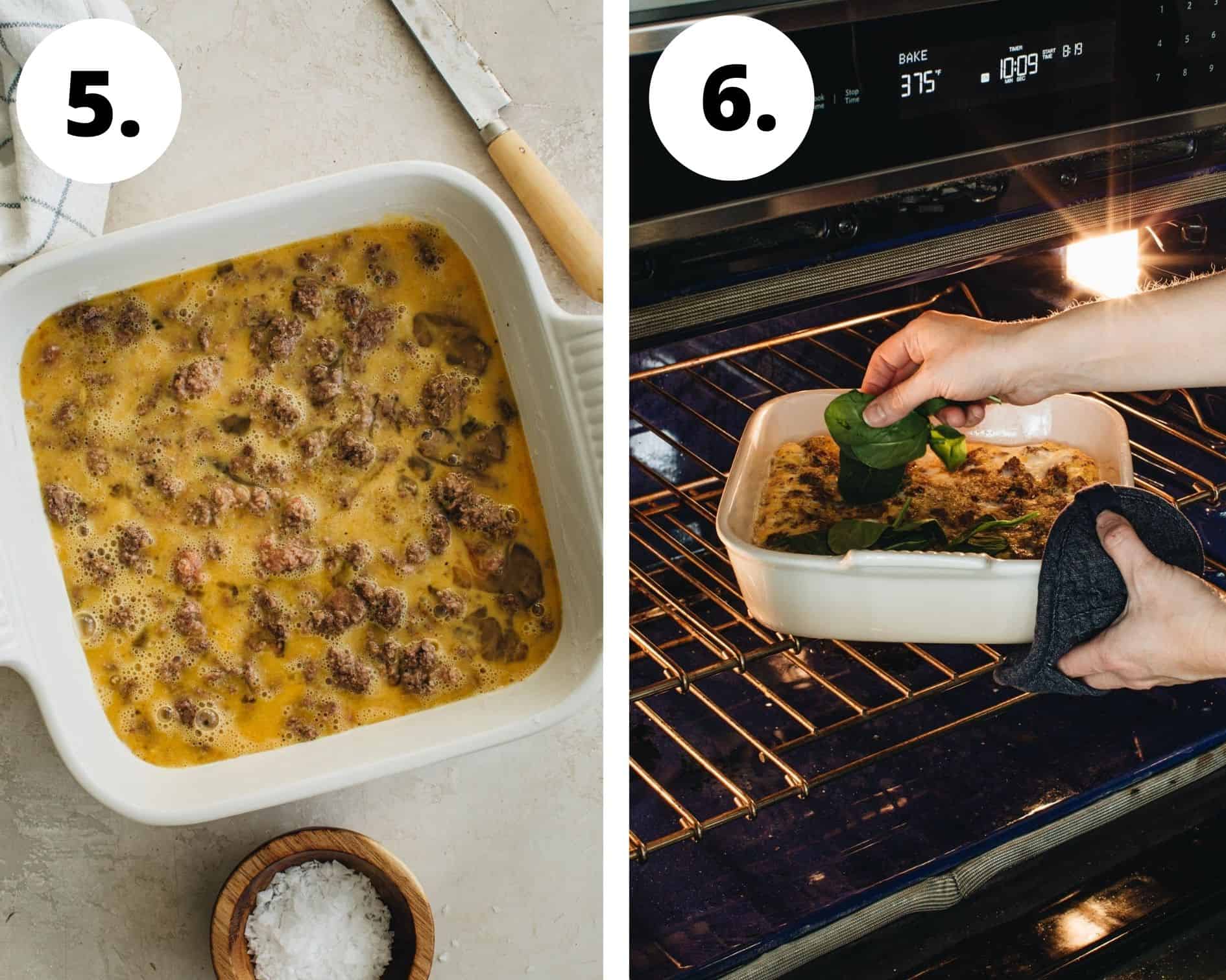 Egg breakfast casserole process steps 5 and 6.