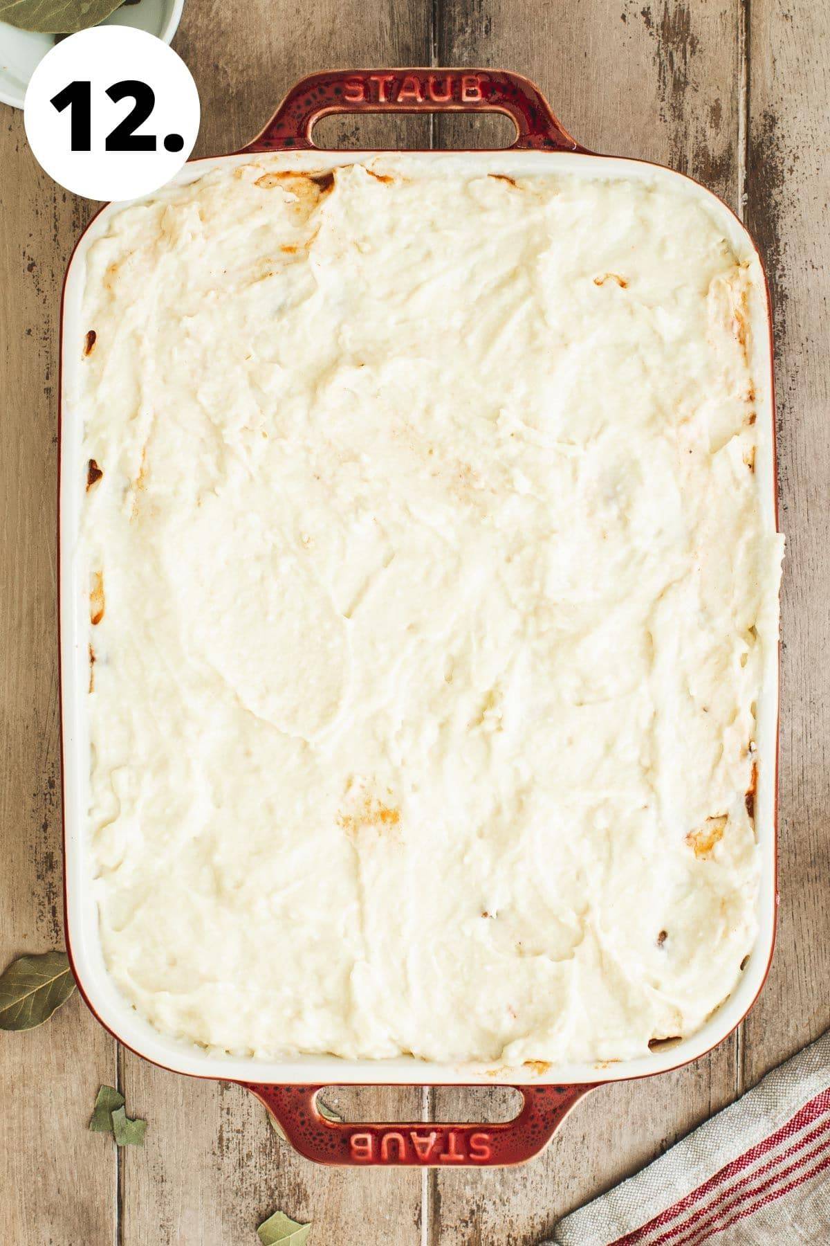 Process step 12 for making pastitsio.