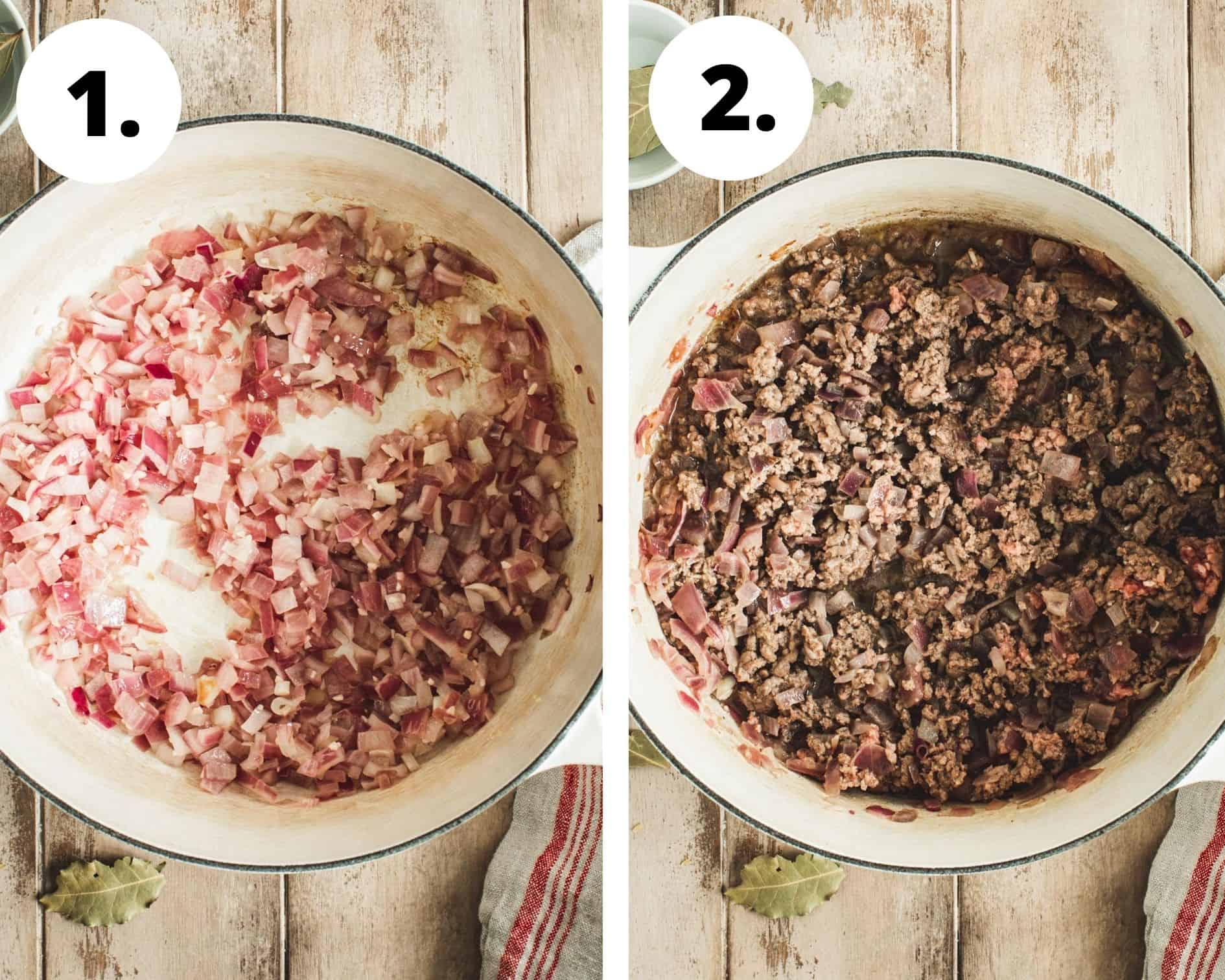 Pastitsio process steps 1 and 2.