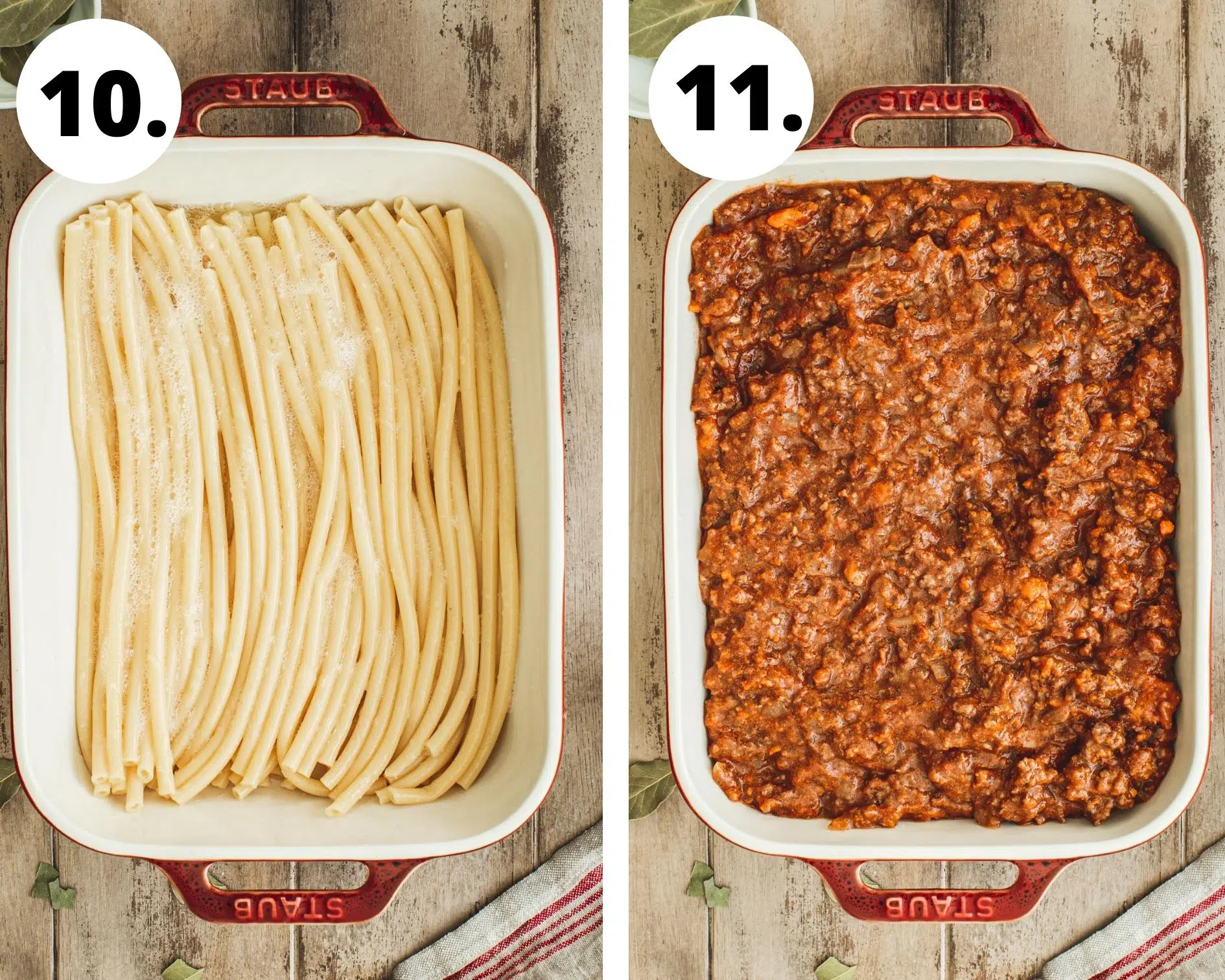 Greek lasagna process steps 10 and 11.