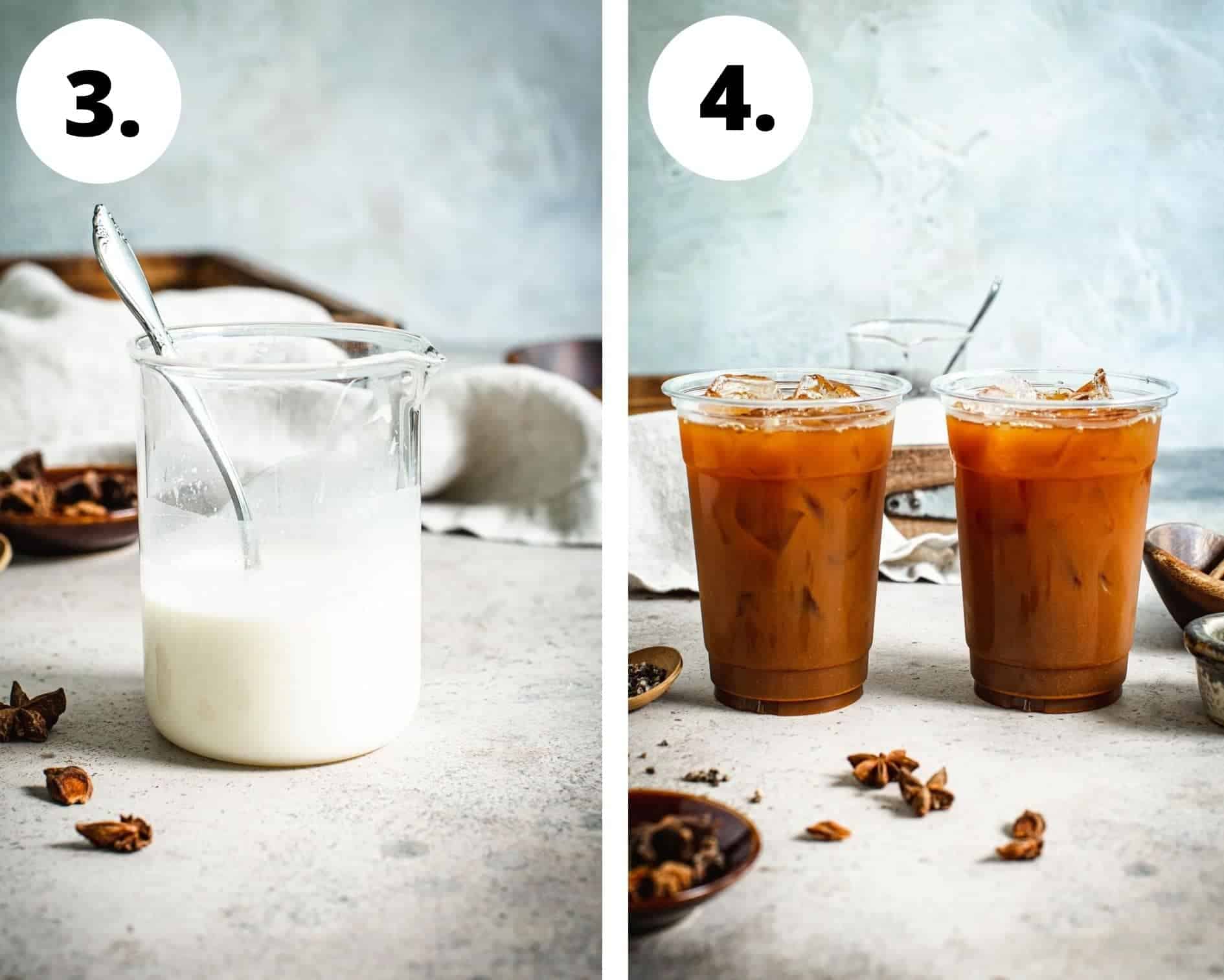 Thai iced tea process steps 3 and 4.