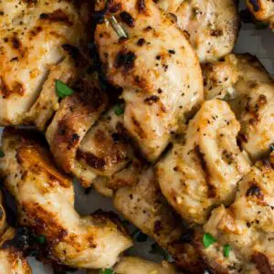 Yogurt marinaded chicken grilled on skewers.