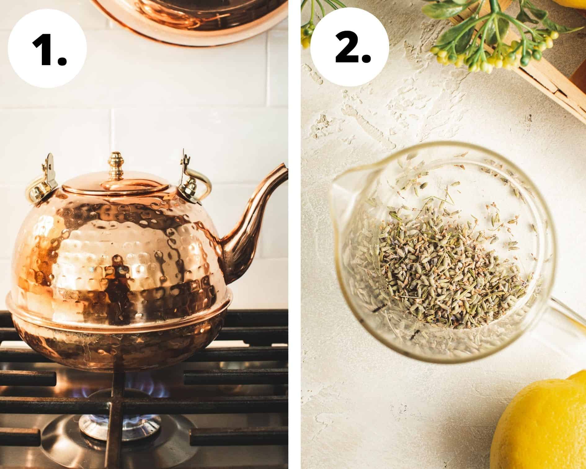 Process steps 1 and 2 for how to make lavender lemonade.