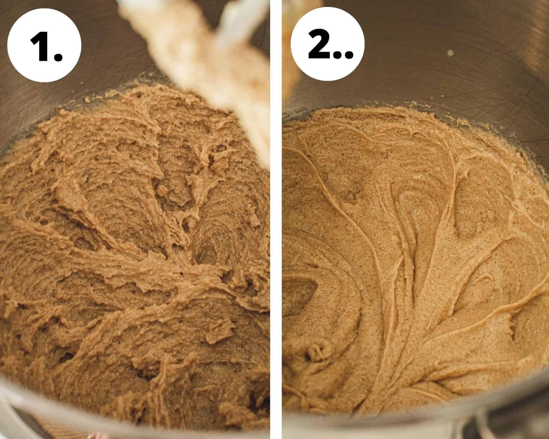 Chocolate chip banana cookies process steps 1 and 2.