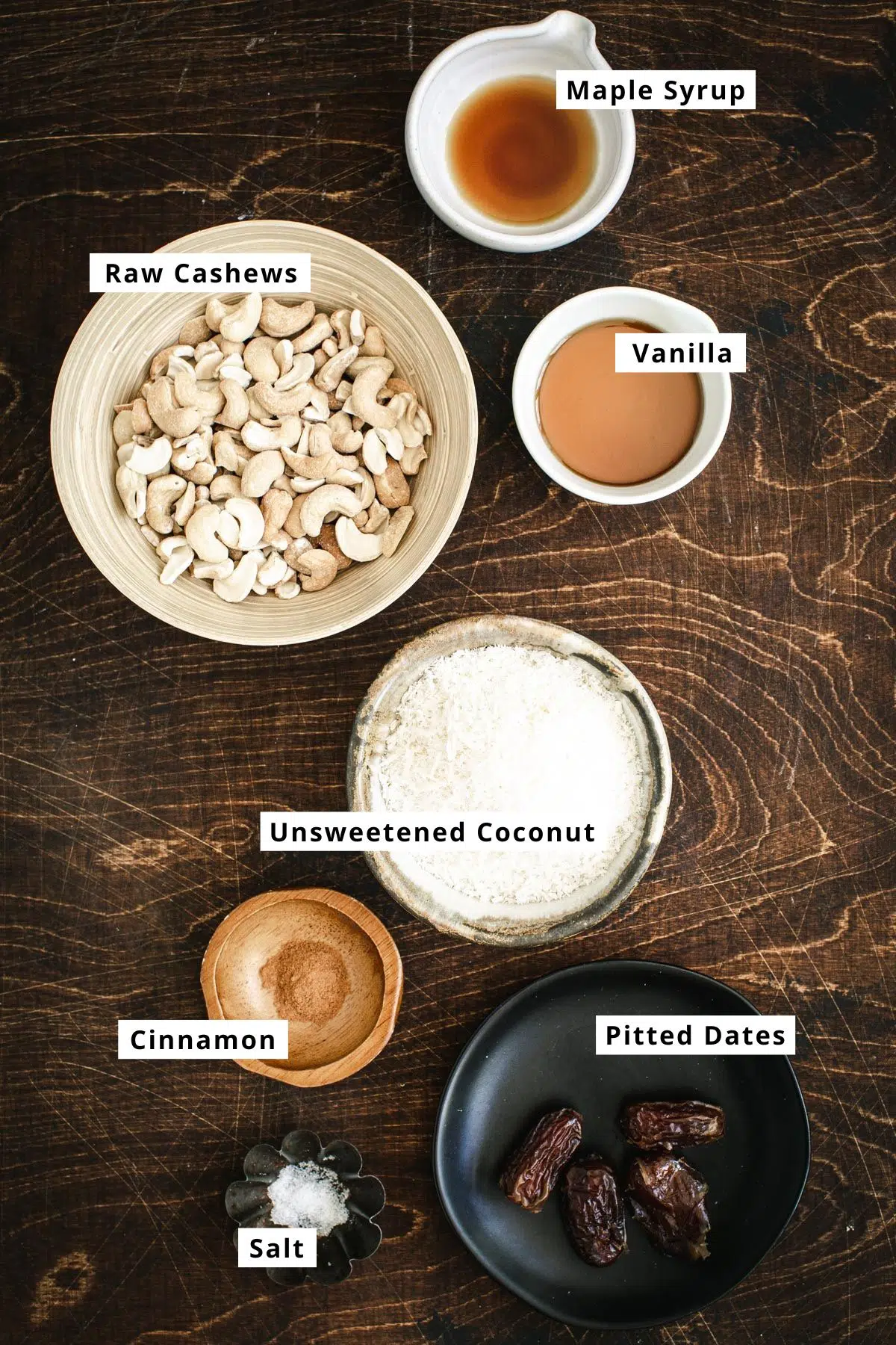 Homemade coffee creamer ingredients in various bowls.