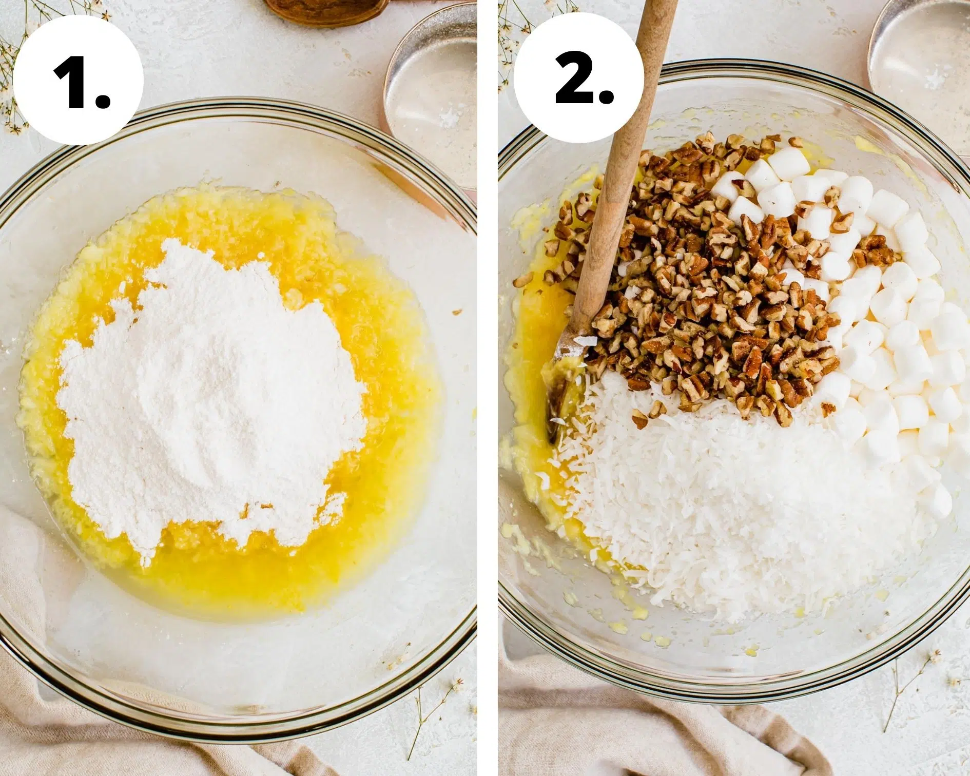 Pineapple fluff process steps 1 and 2.