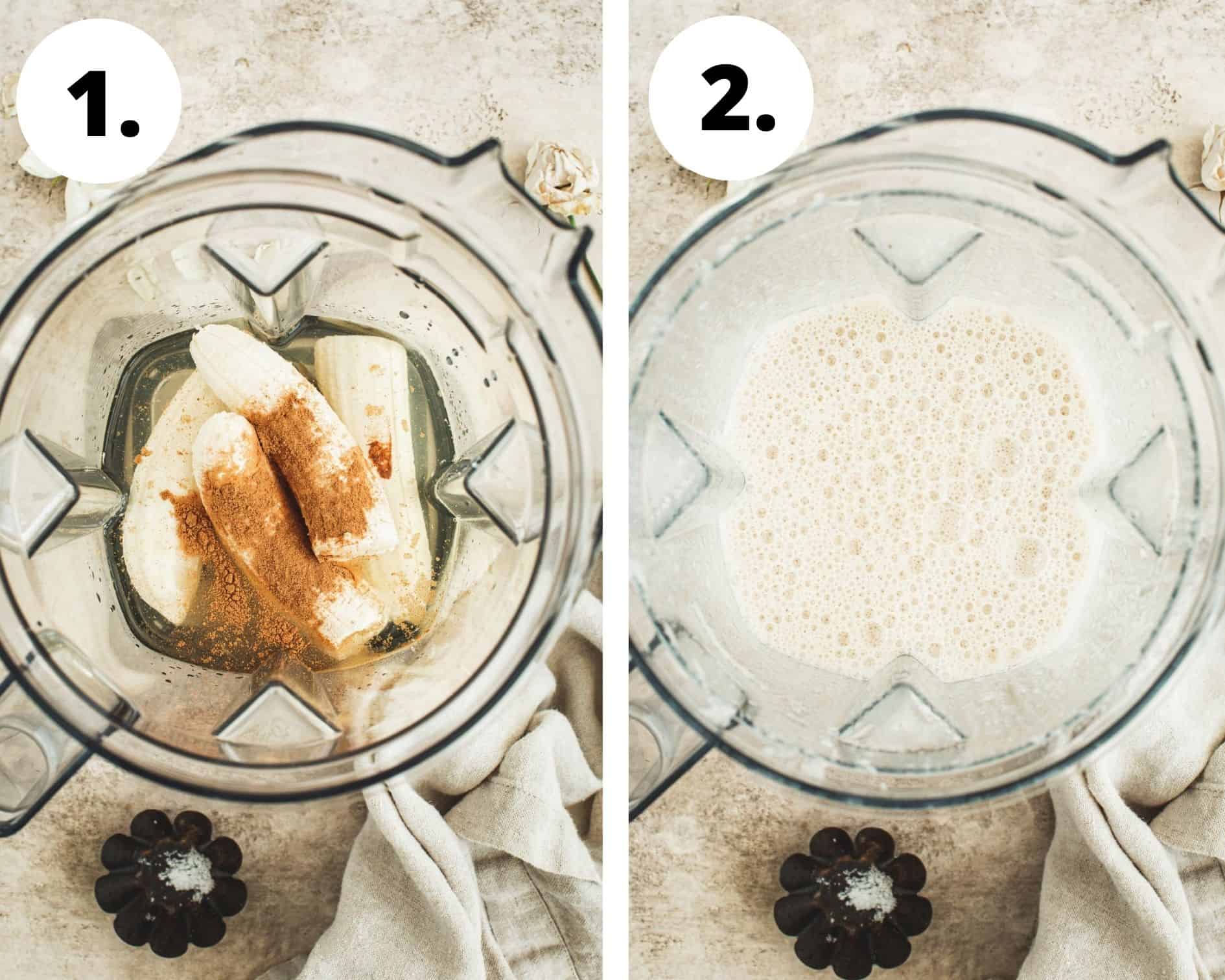 Banana milk process steps 1 and 2.