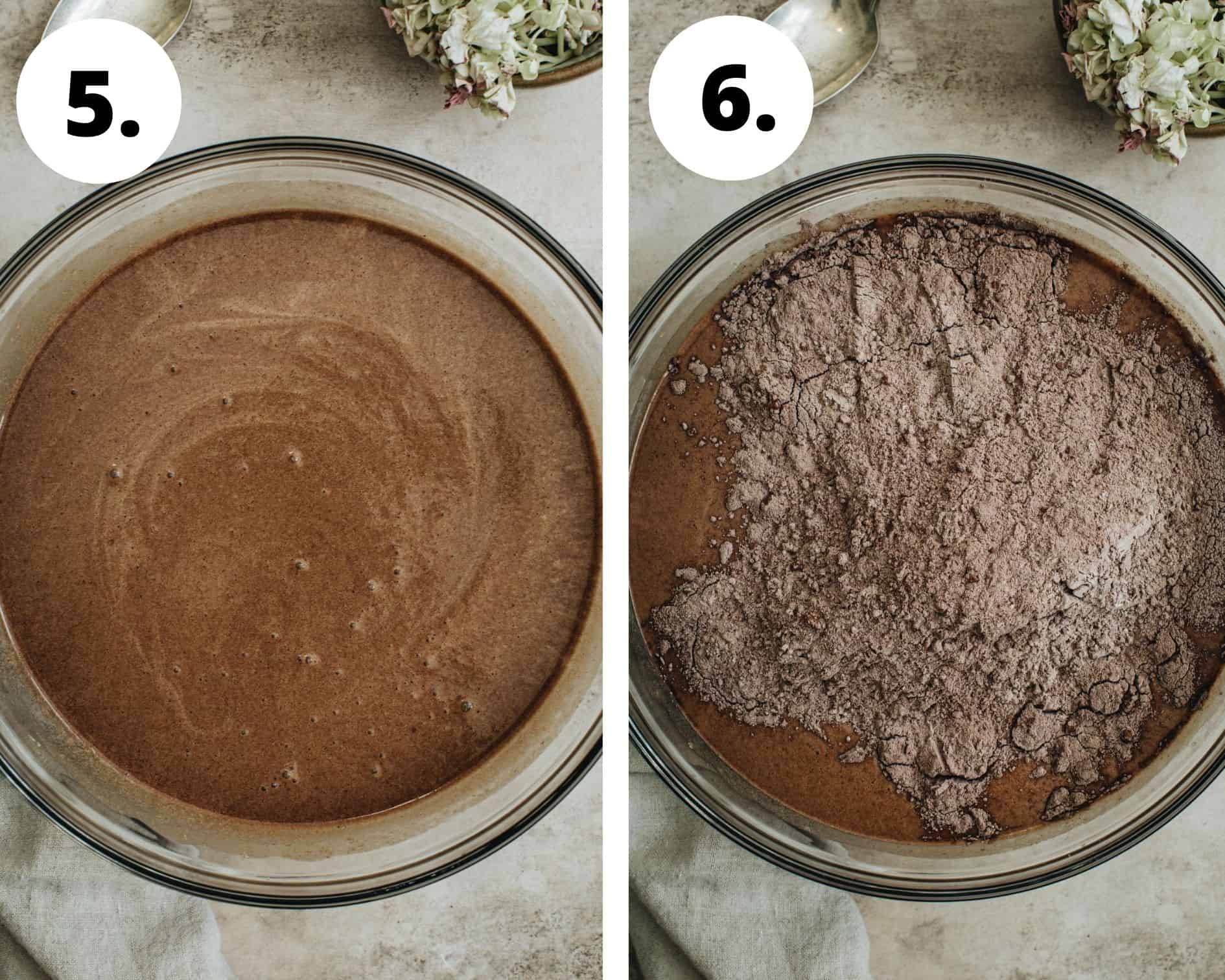 Brownie cake process steps 5 and 6.