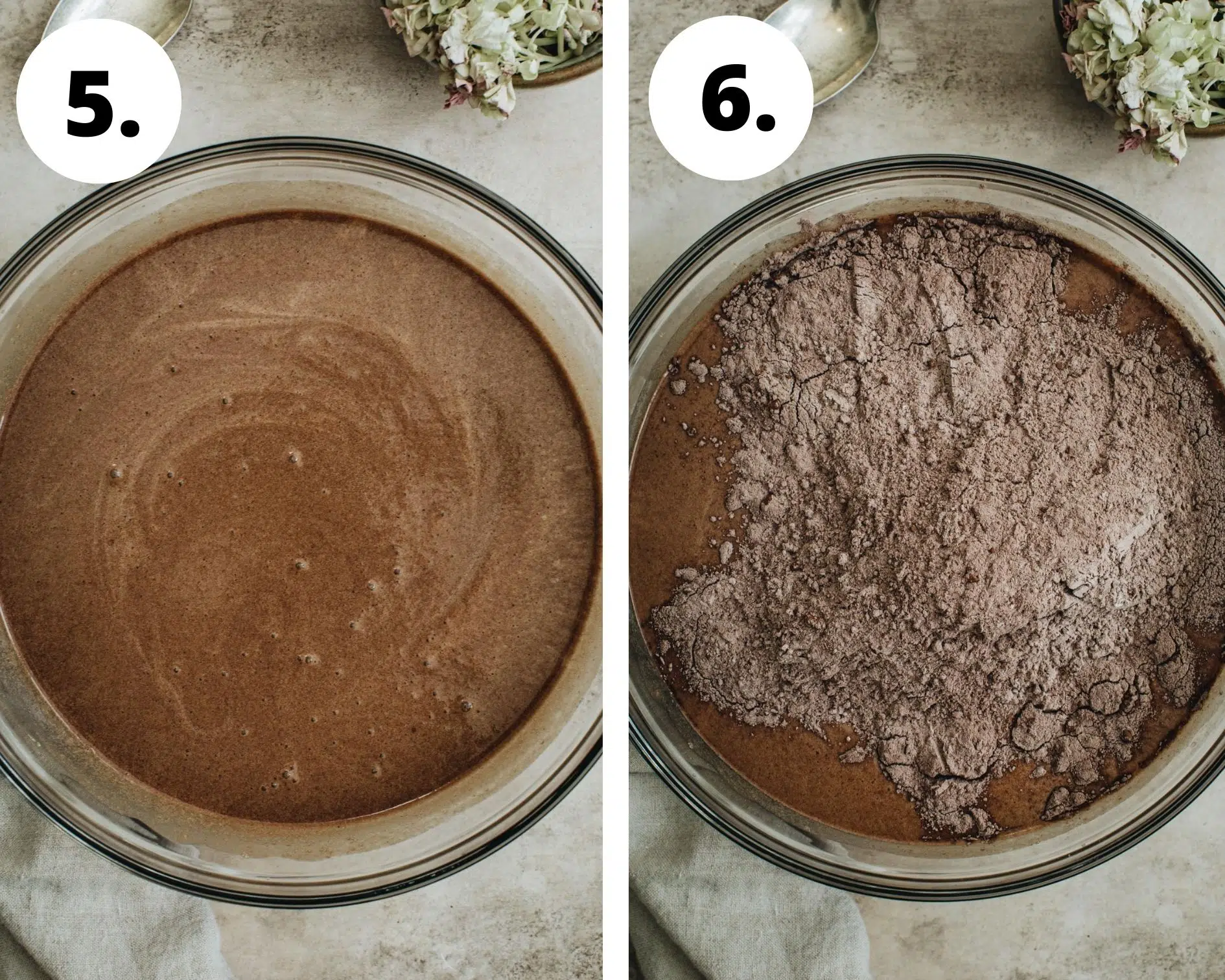 Brownie cake process steps 5 and 6.