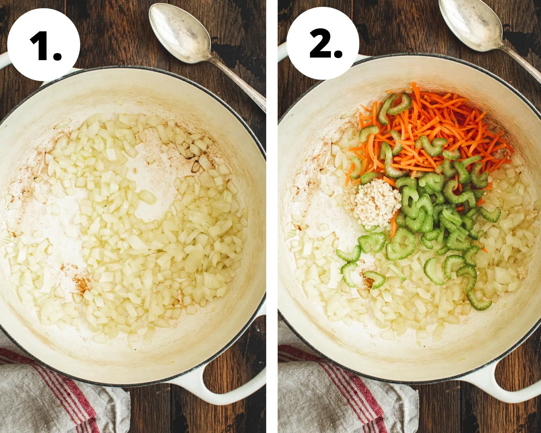 Lentil bolognese process steps 1 and 2.