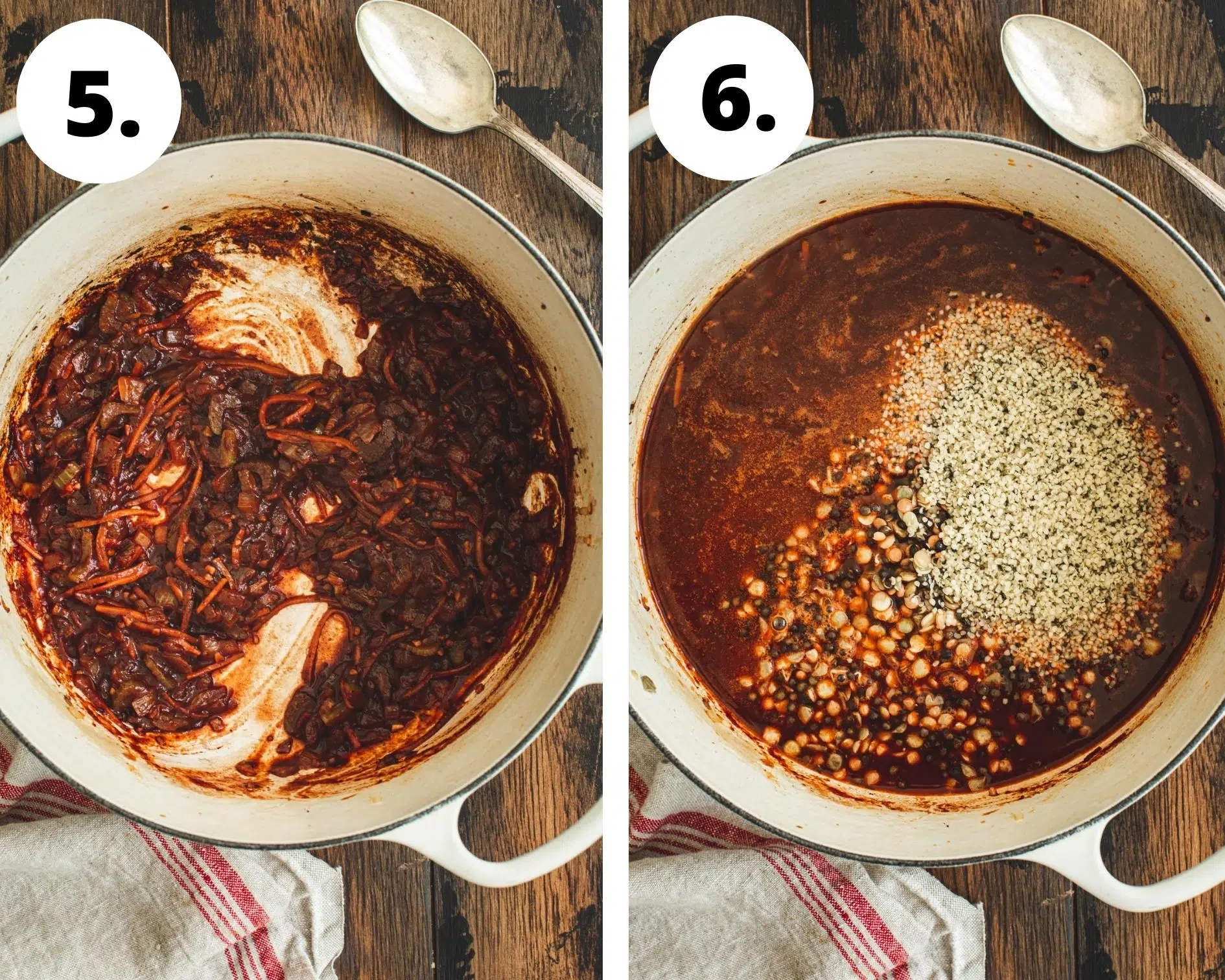 Lentil bolognese process steps 5 and 6.