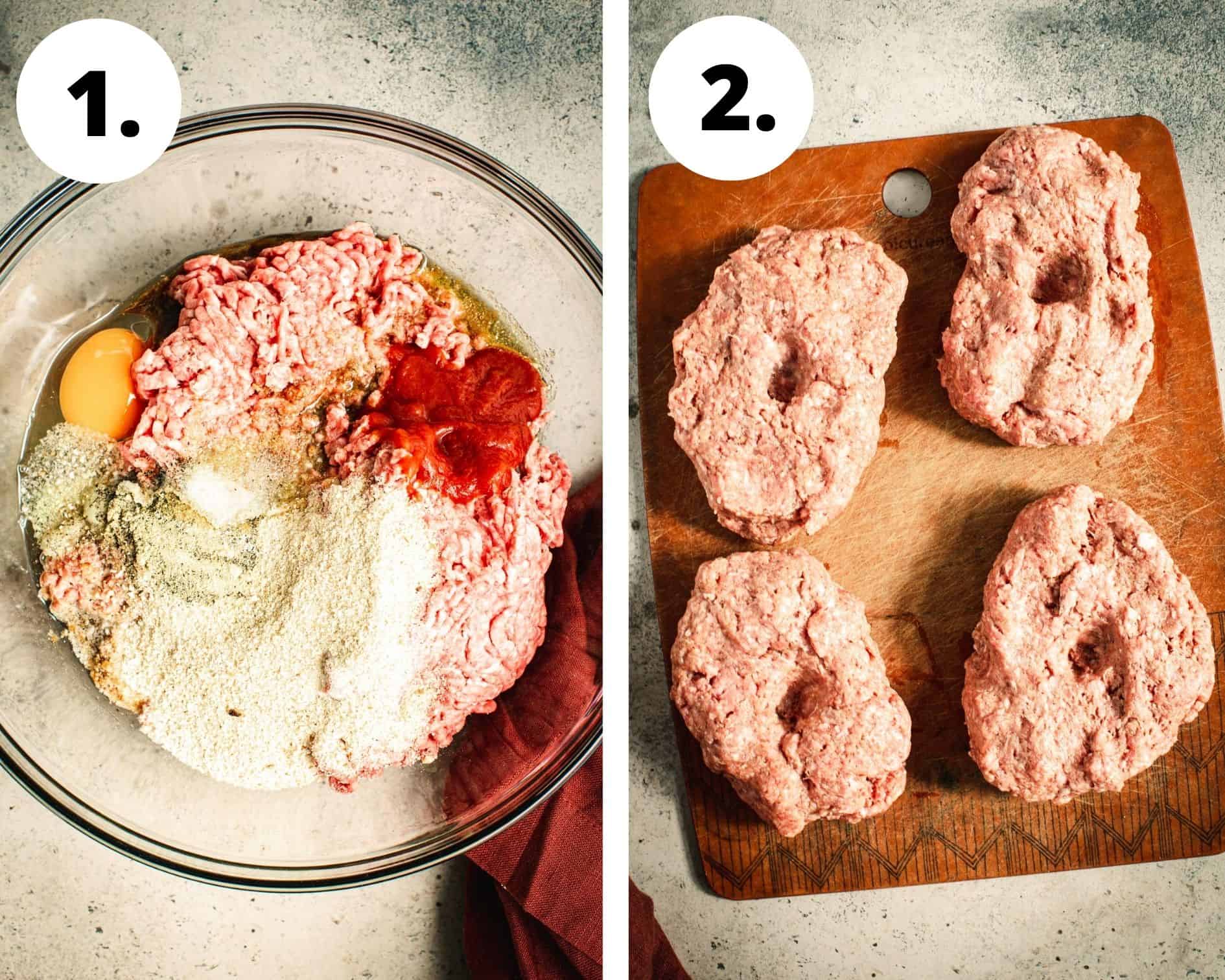 Salisbury steak process steps 1 and 2.