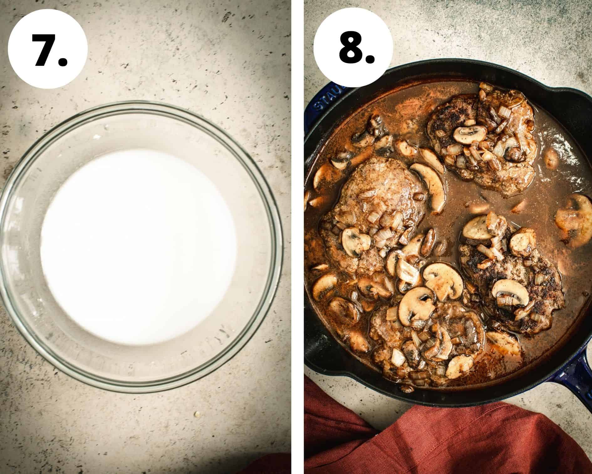 Salisbury steak process steps 7 and 8.