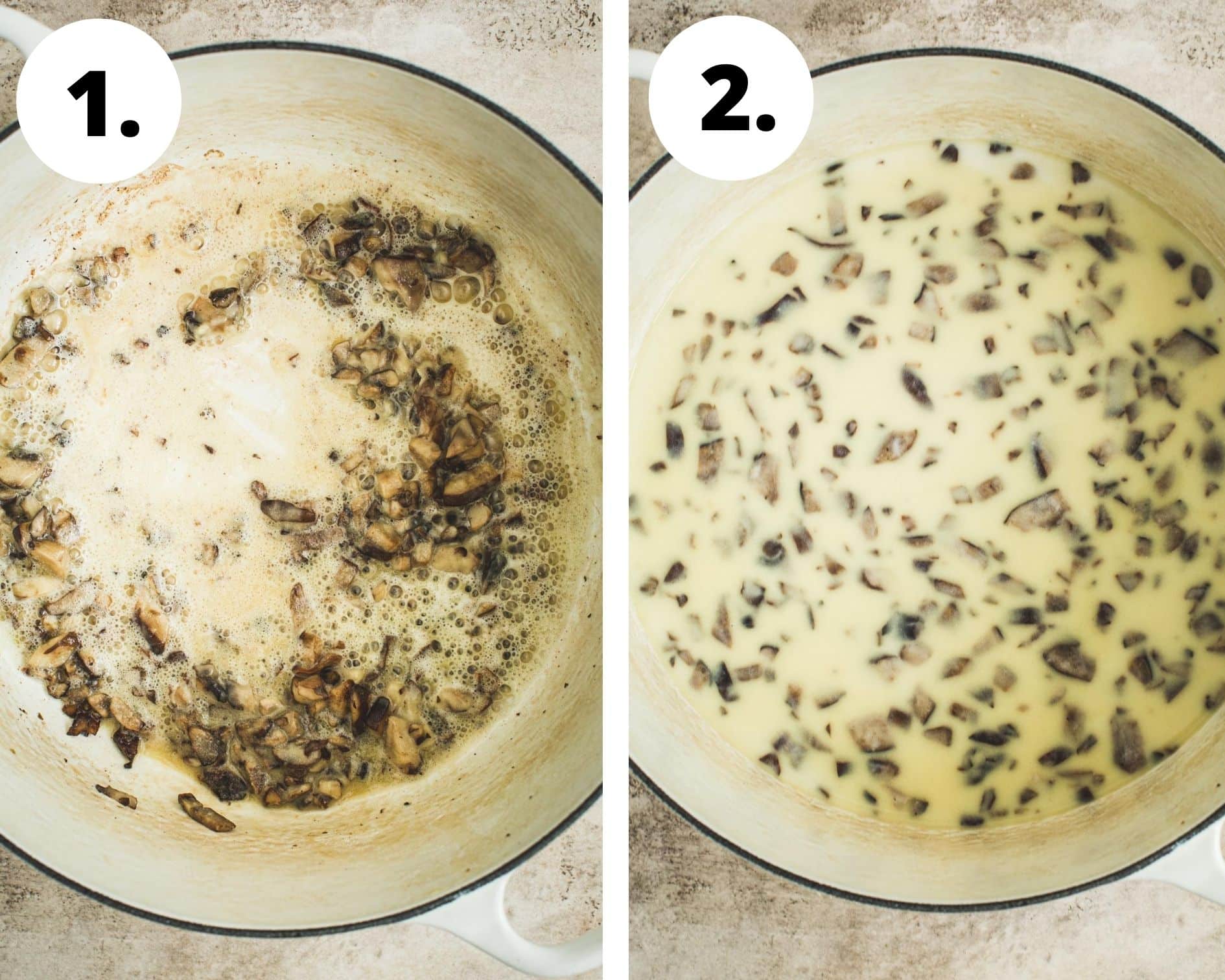 Truffle mac and cheese process steps 1 and 2.