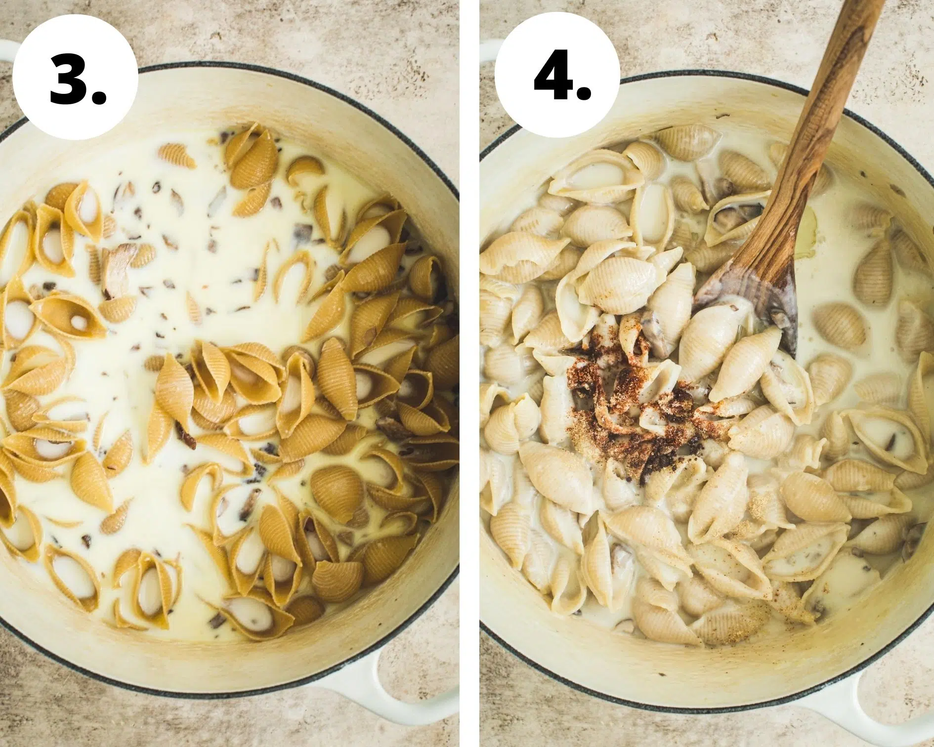 Truffle mac and cheese process steps 3 and 4.