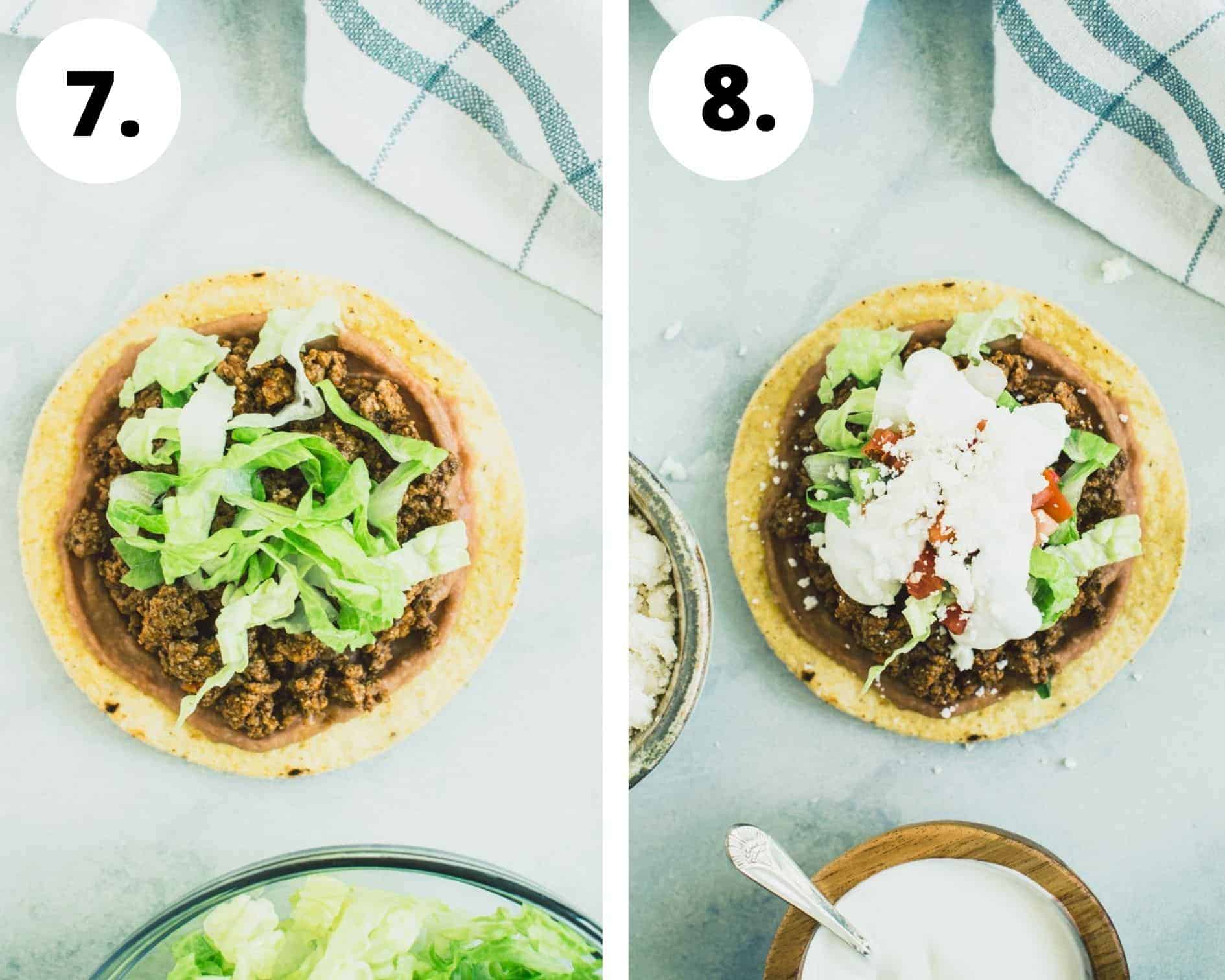 Beef tostadas process steps 7 and 8.