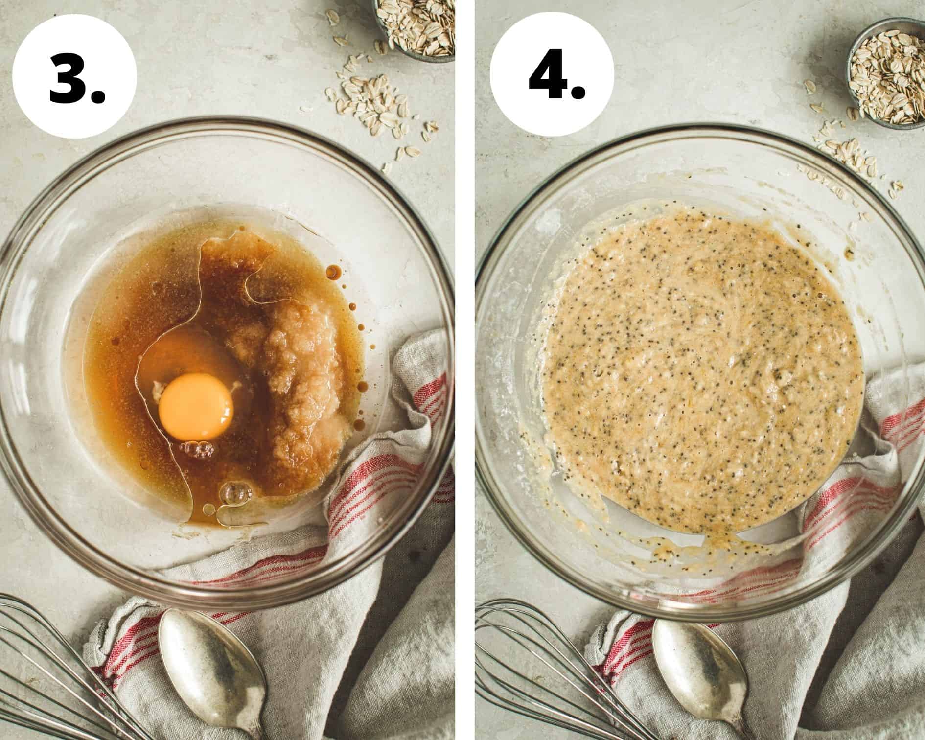 Blueberry oatmeal chia muffins process steps 3 and 4.