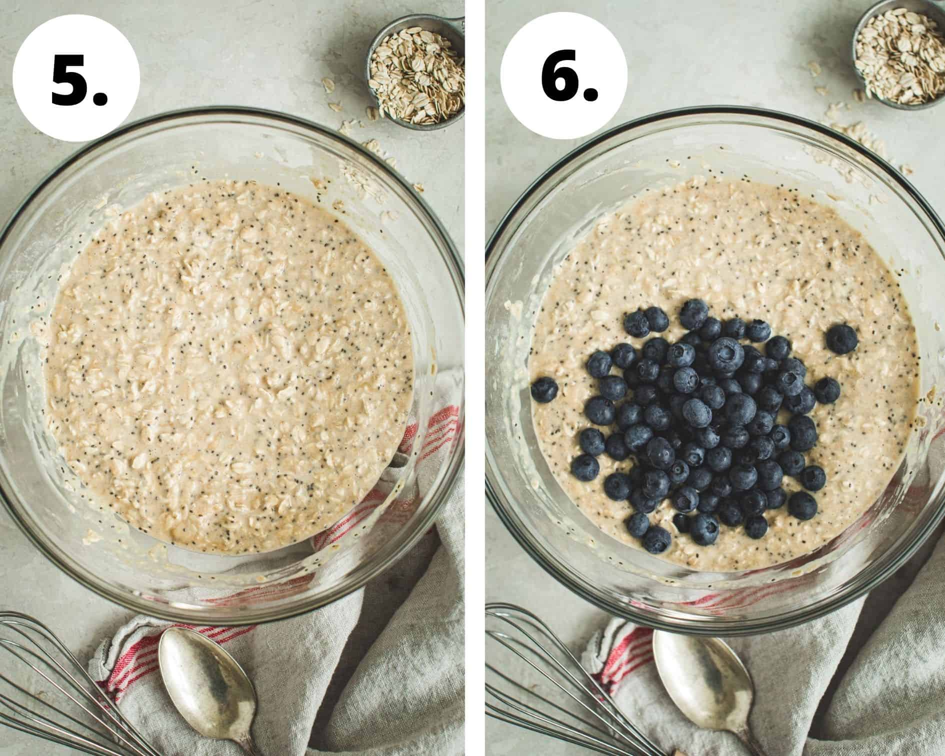 Blueberry oatmeal muffins process steps 5 and 6.